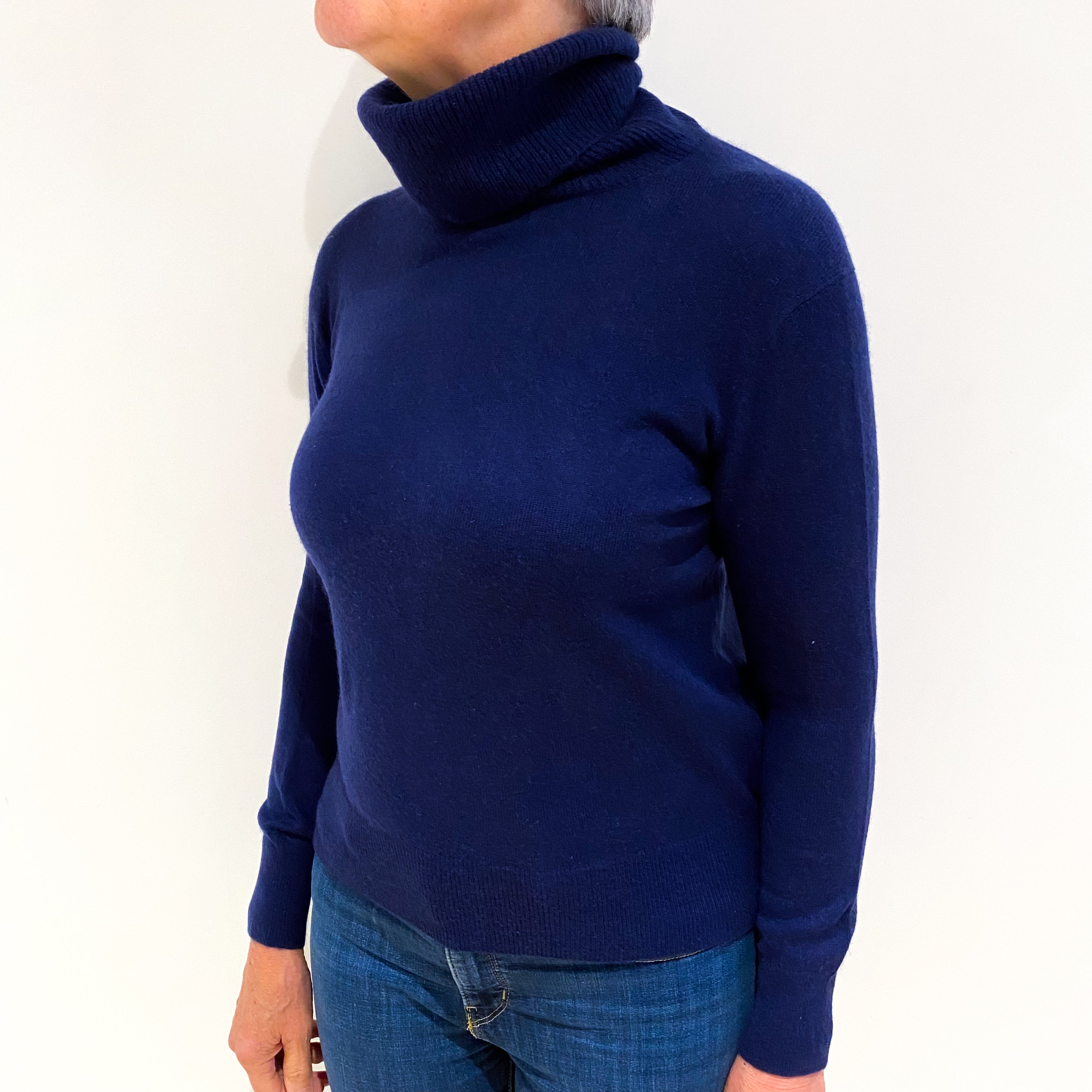 French Navy Cashmere Polo Neck Jumper Medium
