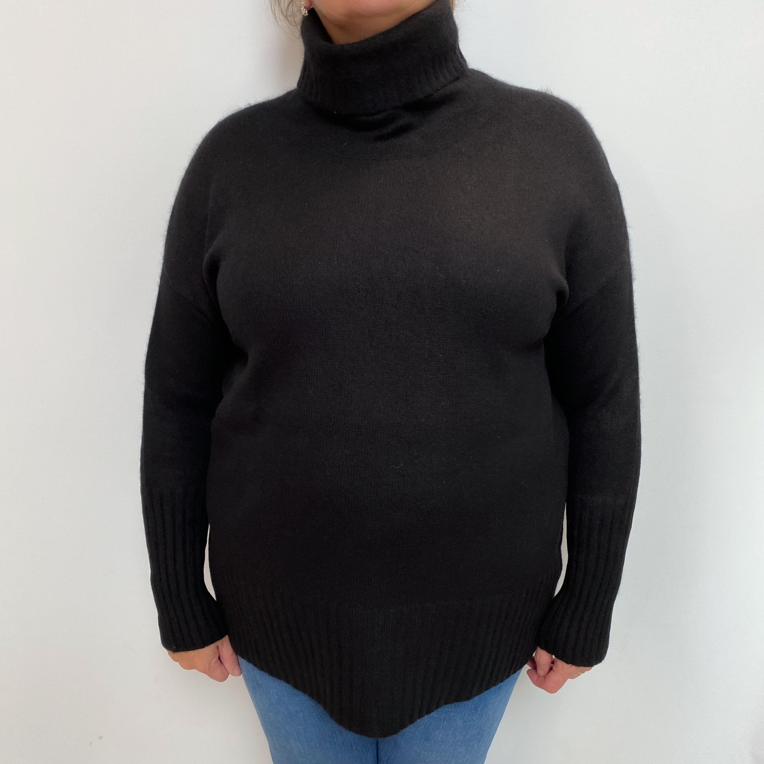 Black Cashmere Polo Neck Jumper Extra Large