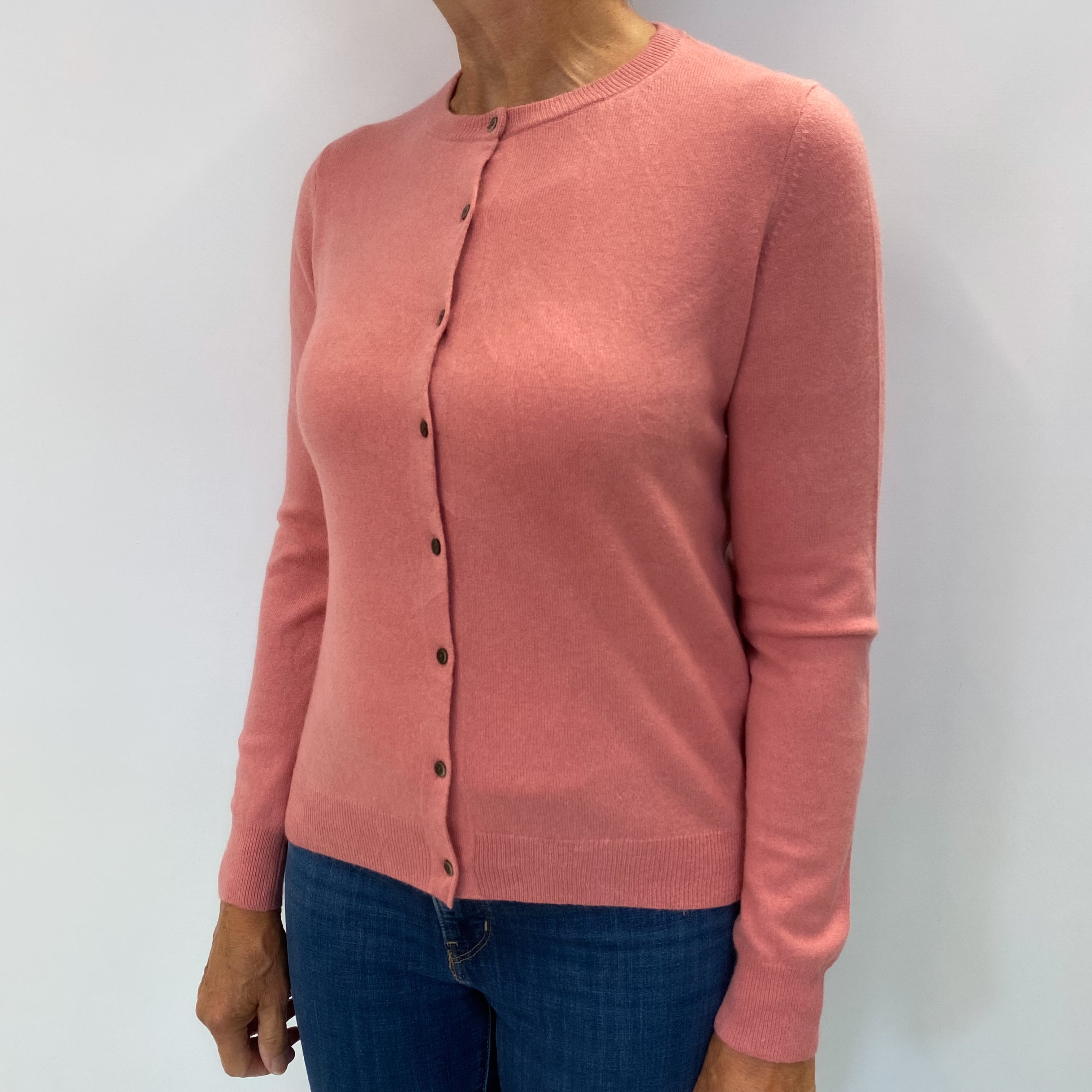 Dusky Pink Cashmere Crew Neck Cardigan Medium