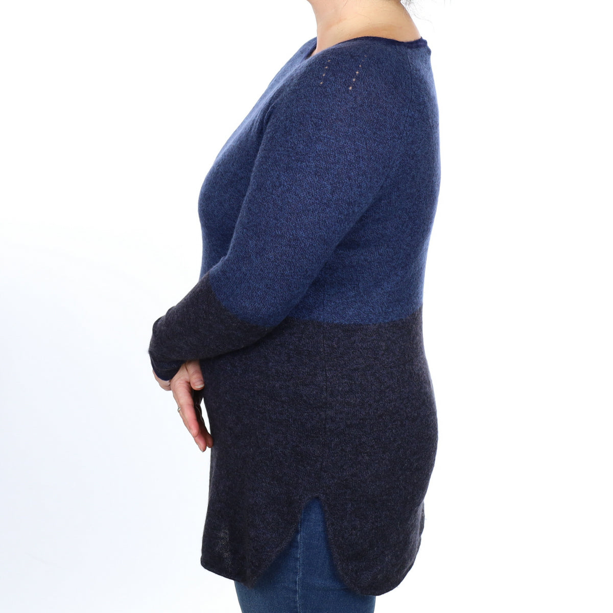 Naval Blue and Charcoal Cashmere Slash Neck Jumper Large