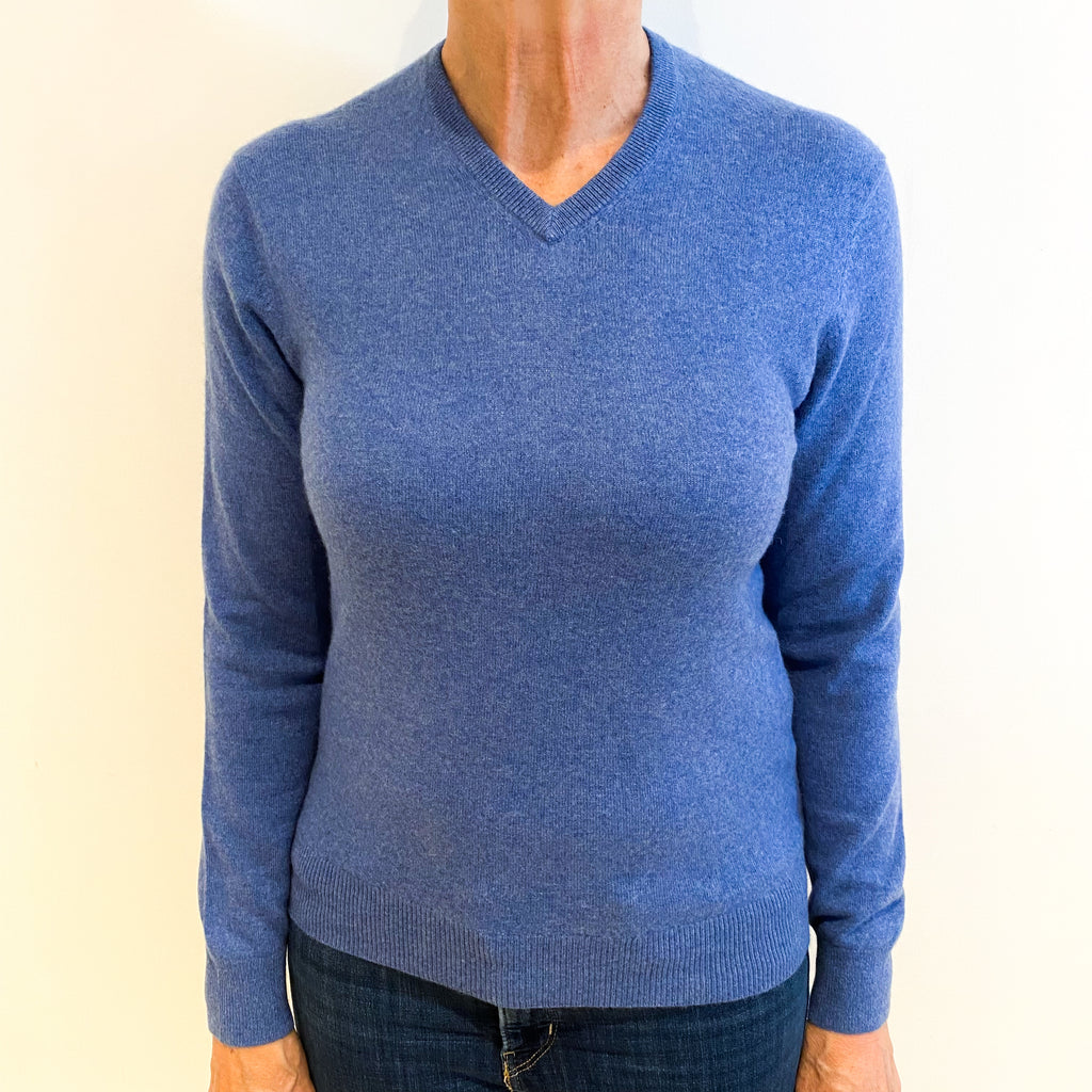 Denim Blue Cashmere V Neck Jumper Medium