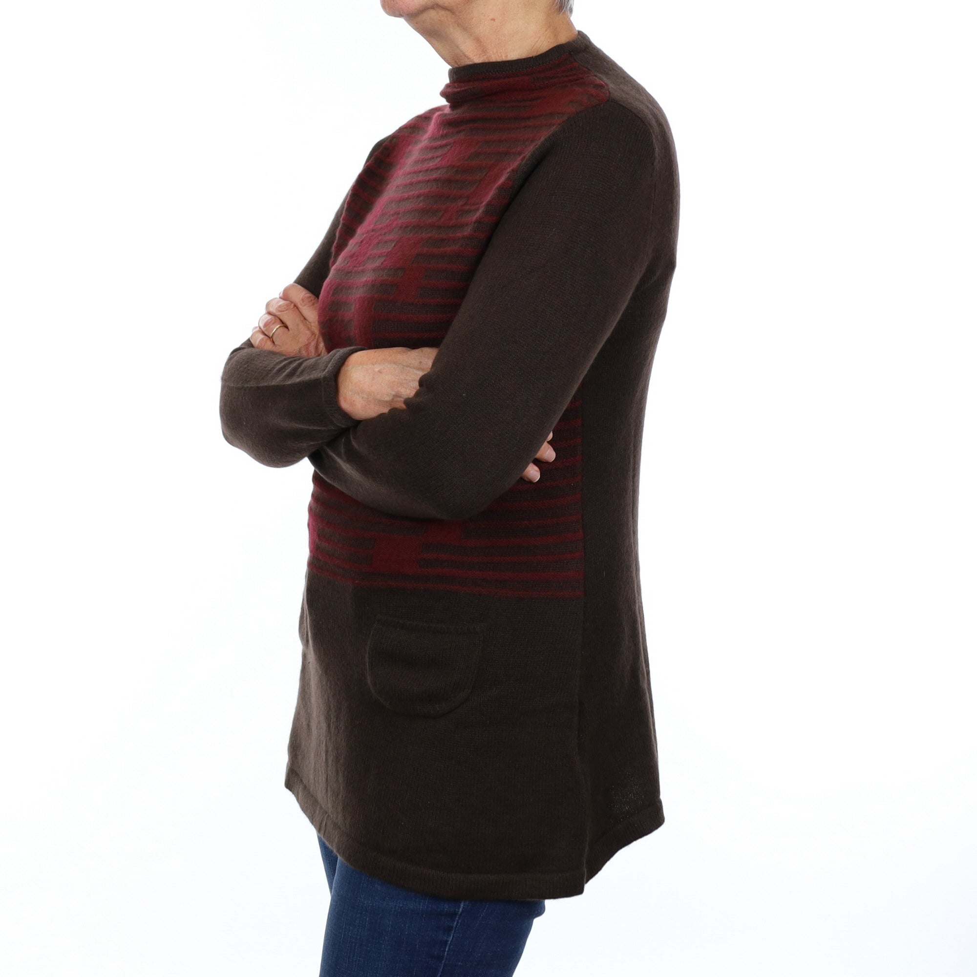 Mulberry and Chocolate Cashmere Chunky Funnel Neck Tunic Medium
