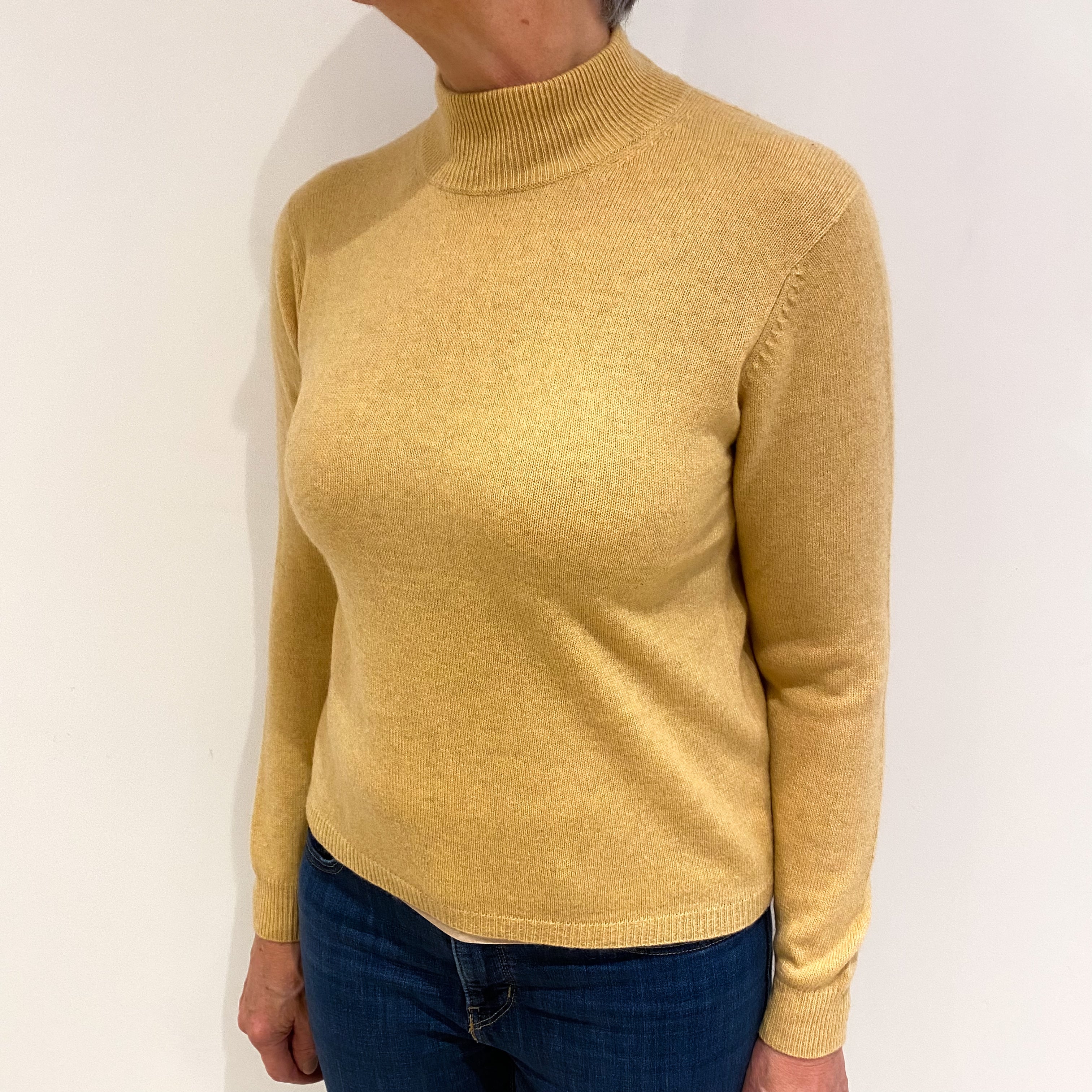 Pale Flaxen Yellow Cashmere Turtle Neck Jumper Medium