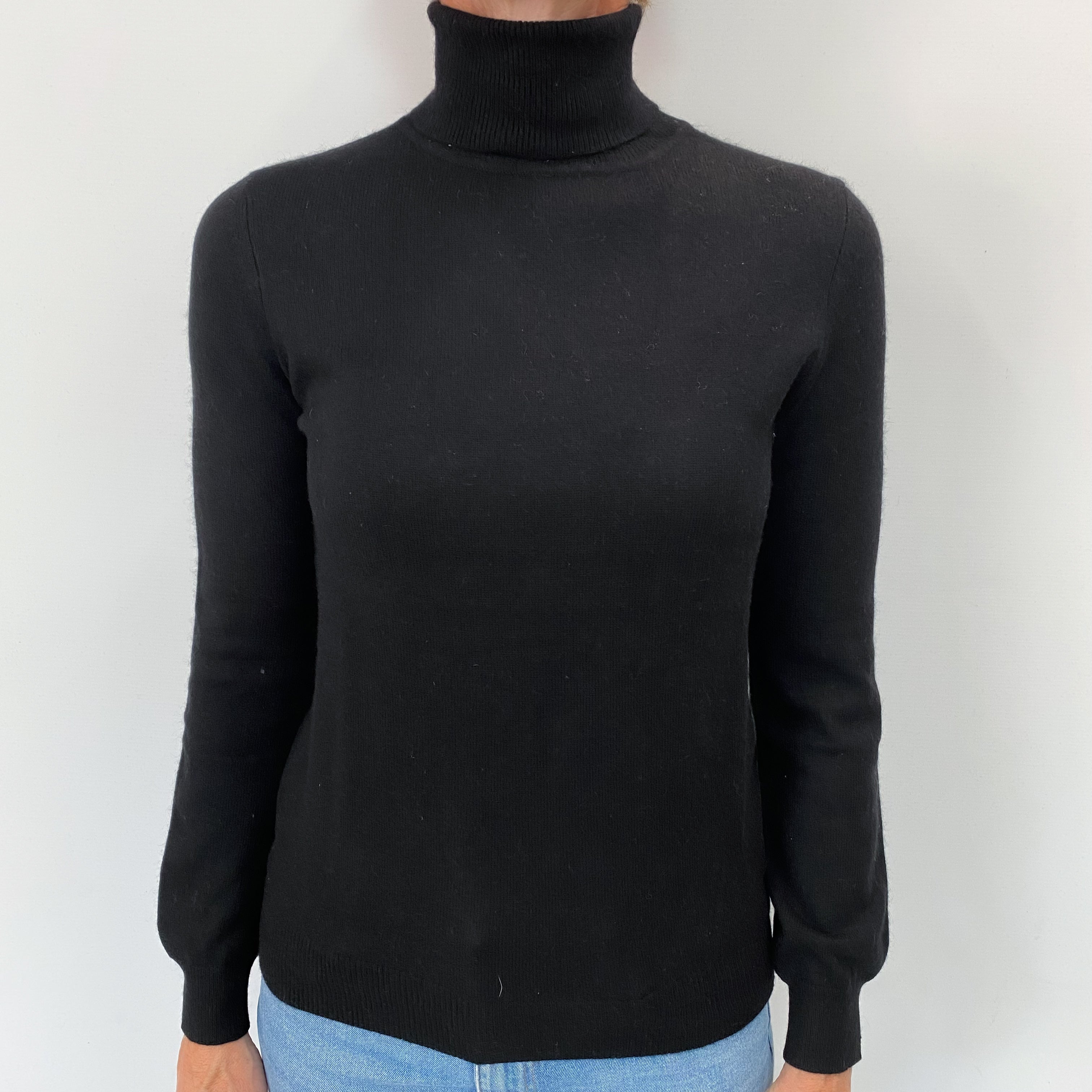 Black Cashmere Polo Neck Jumper Small