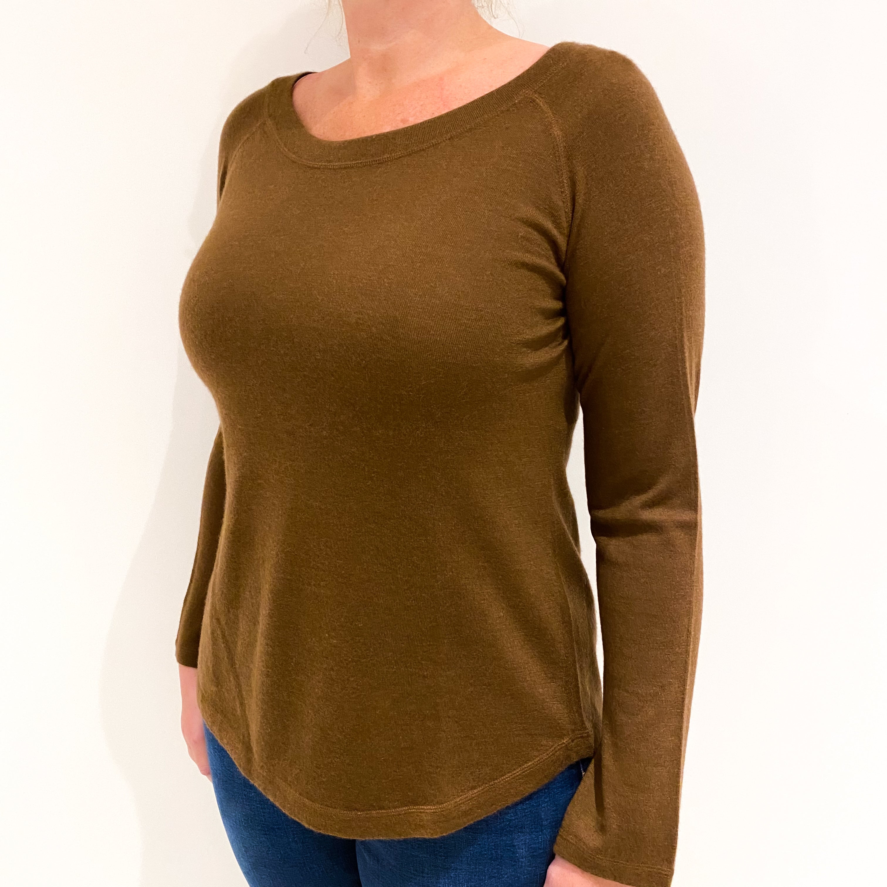 Chocolate Brown Fine Knit Cashmere Crew Neck Jumper Large
