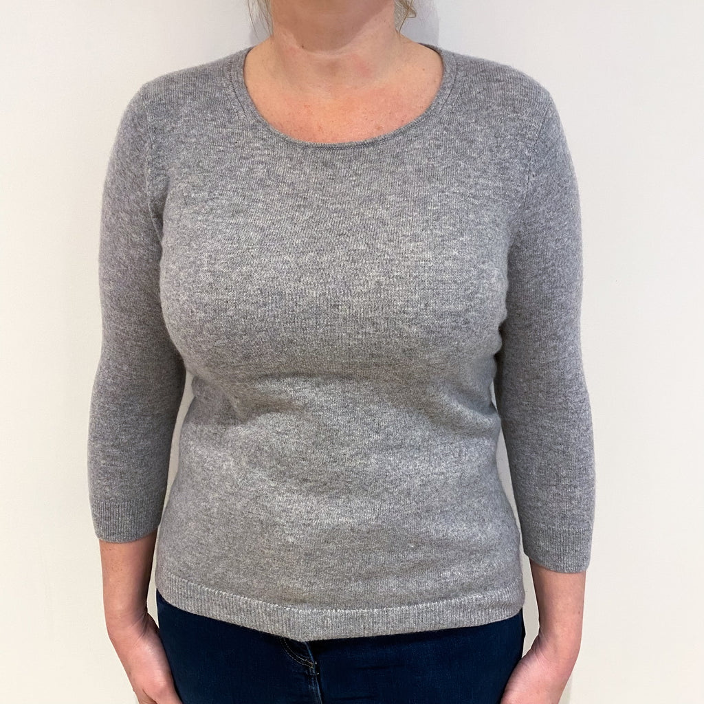 Smoke Grey 3/4 Sleeve Cashmere Crew Neck Jumper Large