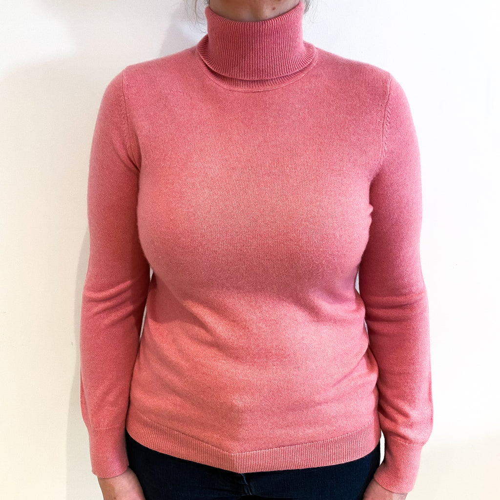 Blush Pink Cashmere Polo Neck Jumper Large