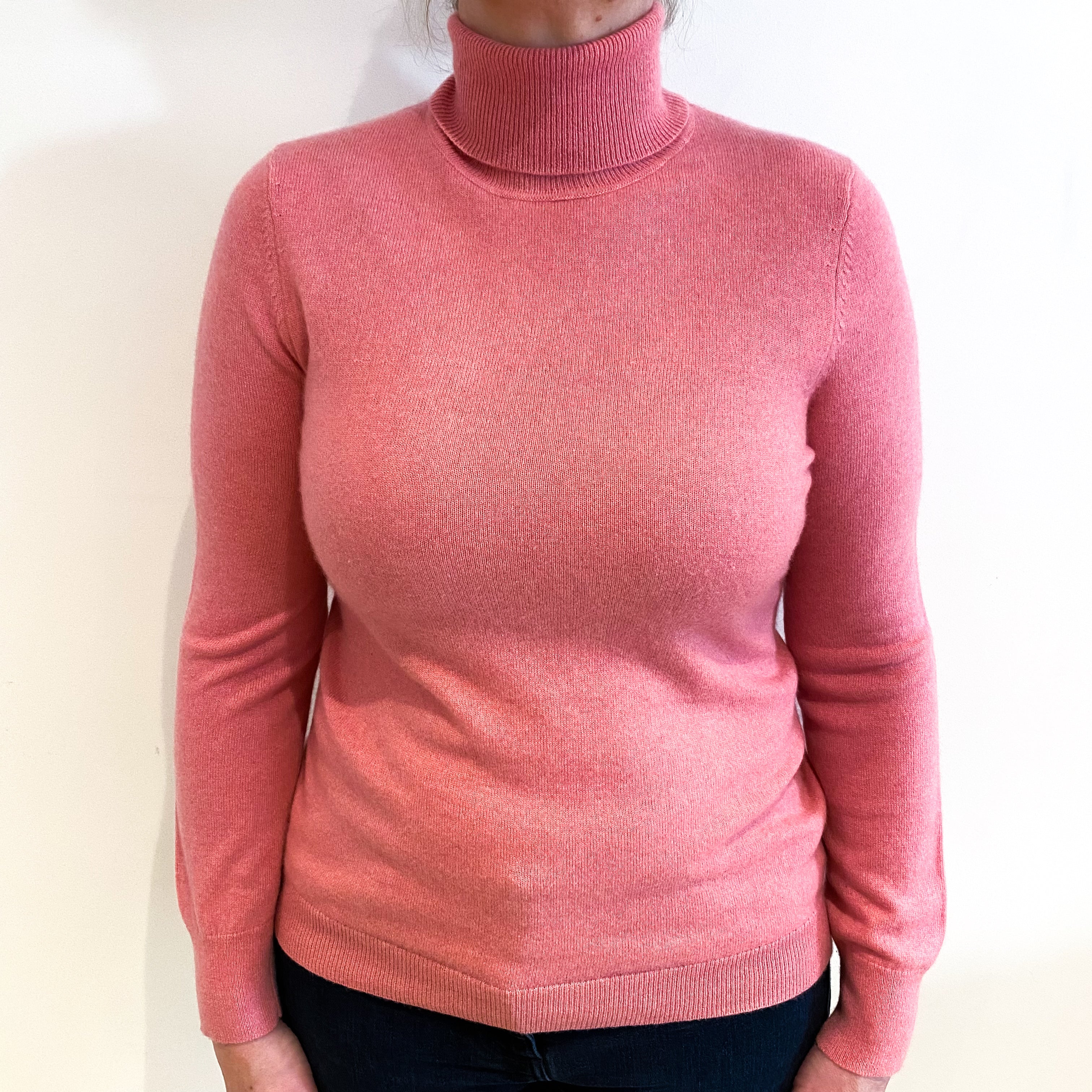 Blush Pink Cashmere Polo Neck Jumper Large
