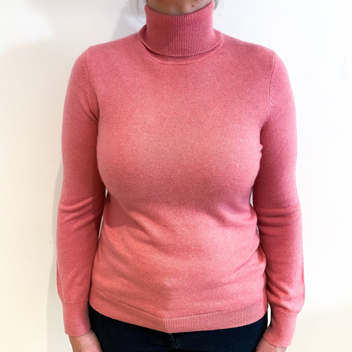 Blush Pink Cashmere Polo Neck Jumper Large