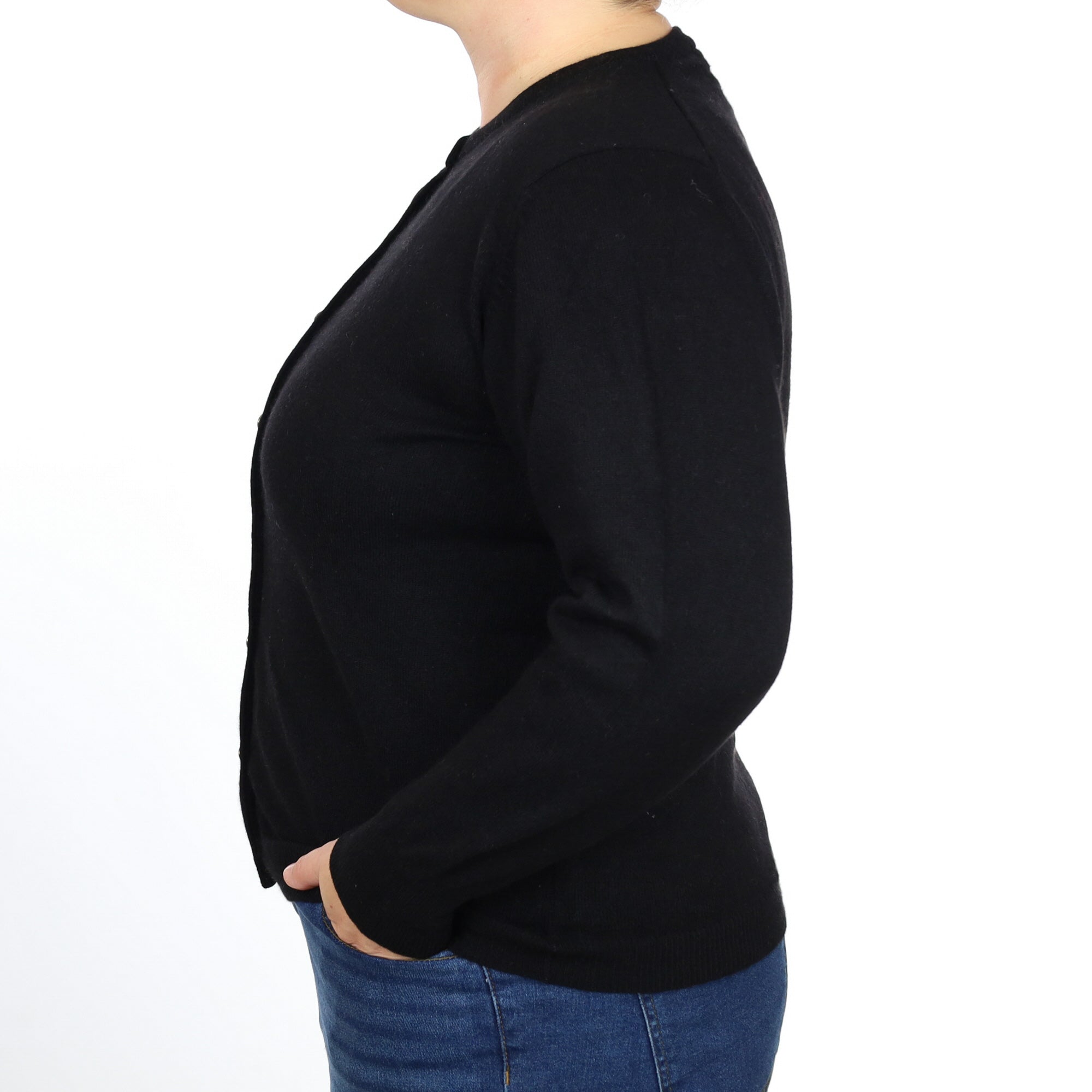 Black Cashmere Crew Neck Cardigan Large