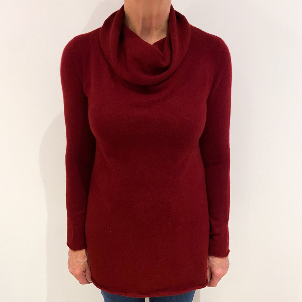Maroon Red Cashmere Cowl Neck Tunic Jumper Medium