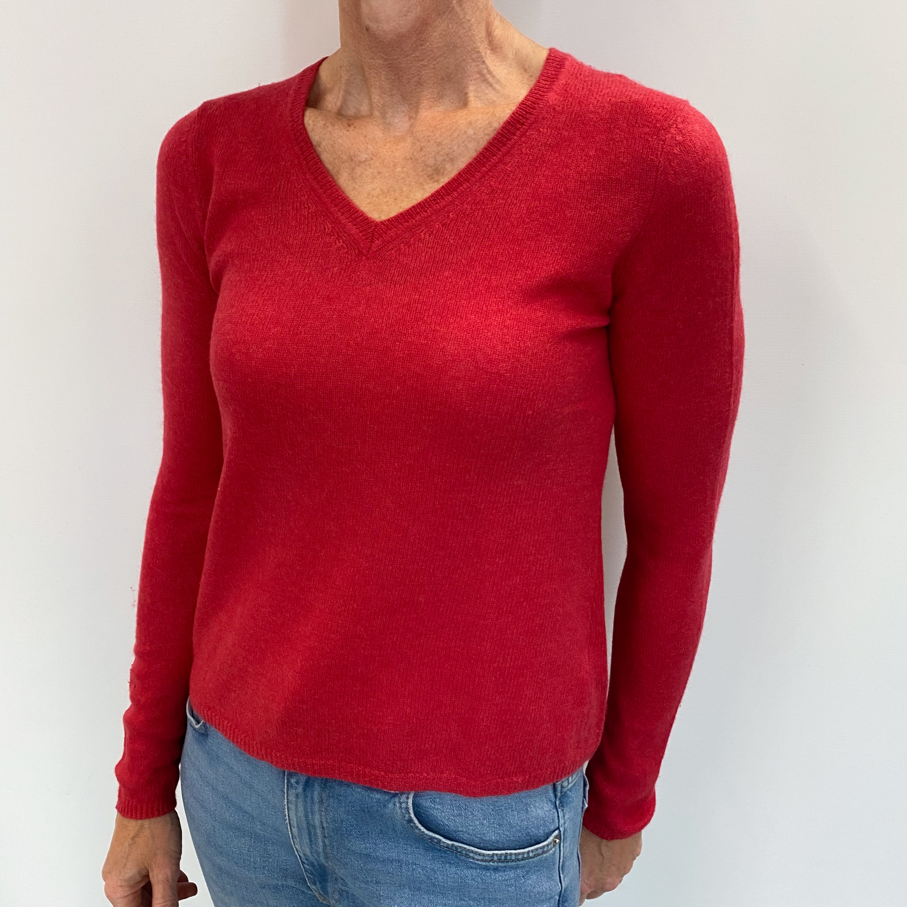 Cranberry Red Cashmere V Neck Jumper Small