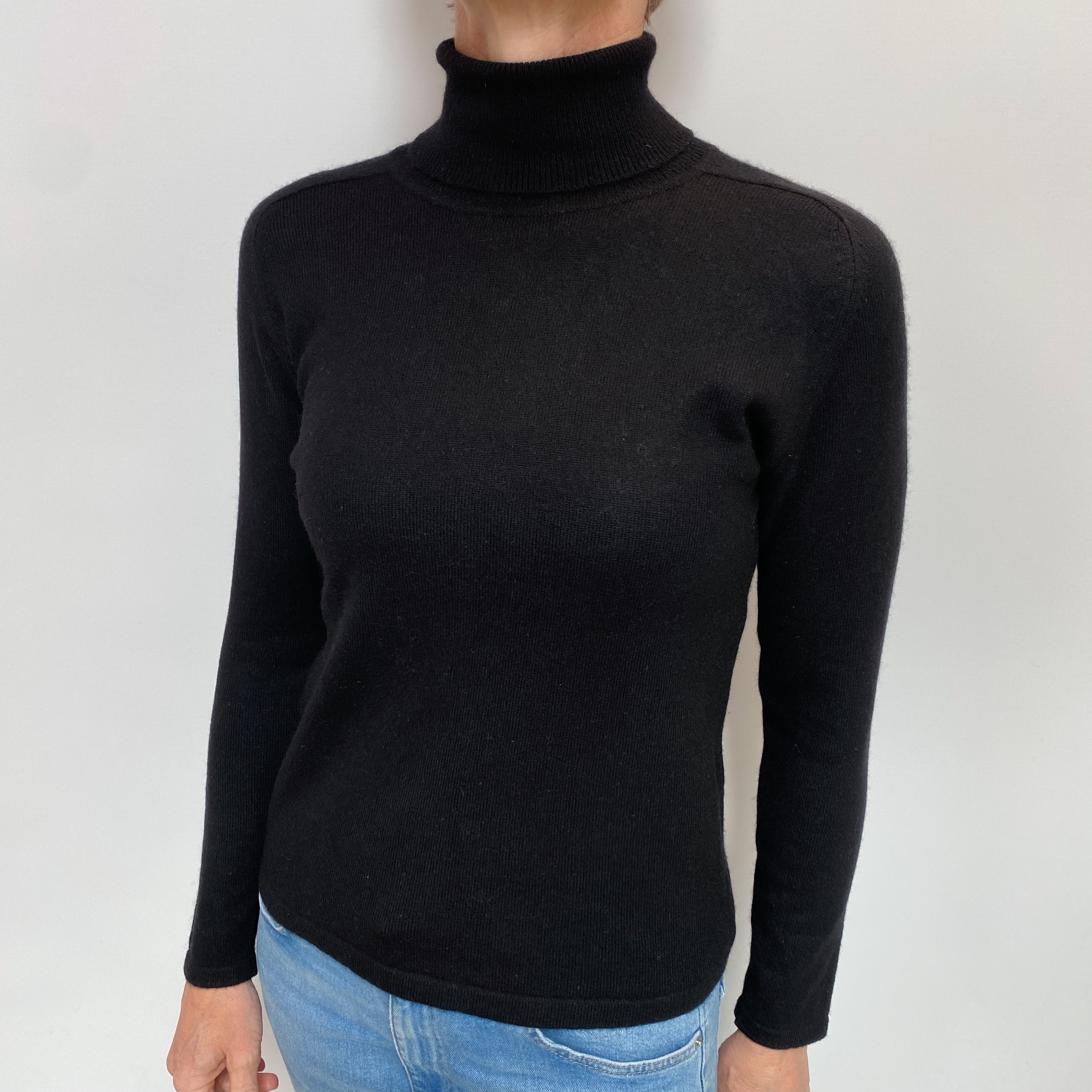 Black Cashmere Polo Neck Jumper Small