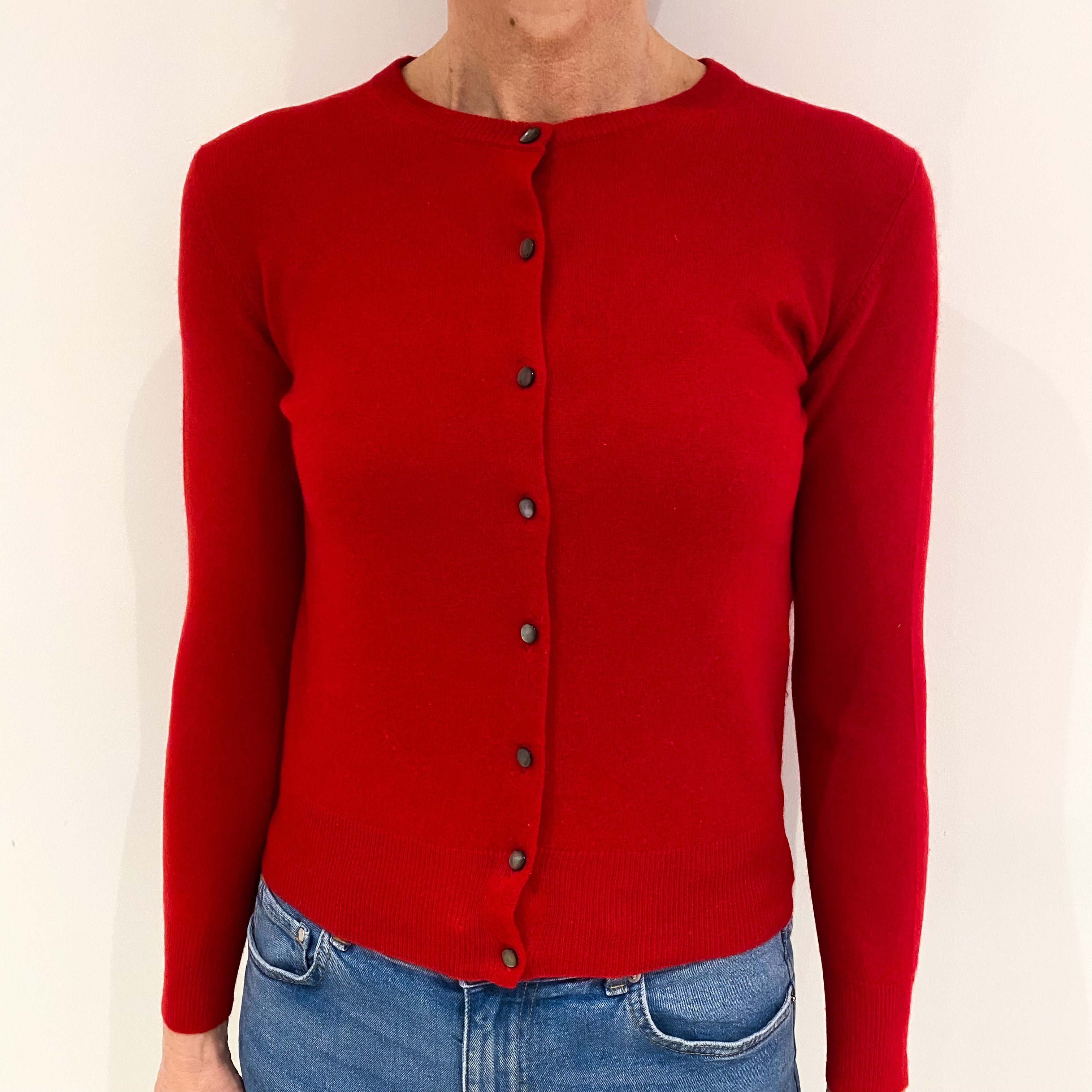 Scarlett Red Cashmere Crew Neck Cardigan Small