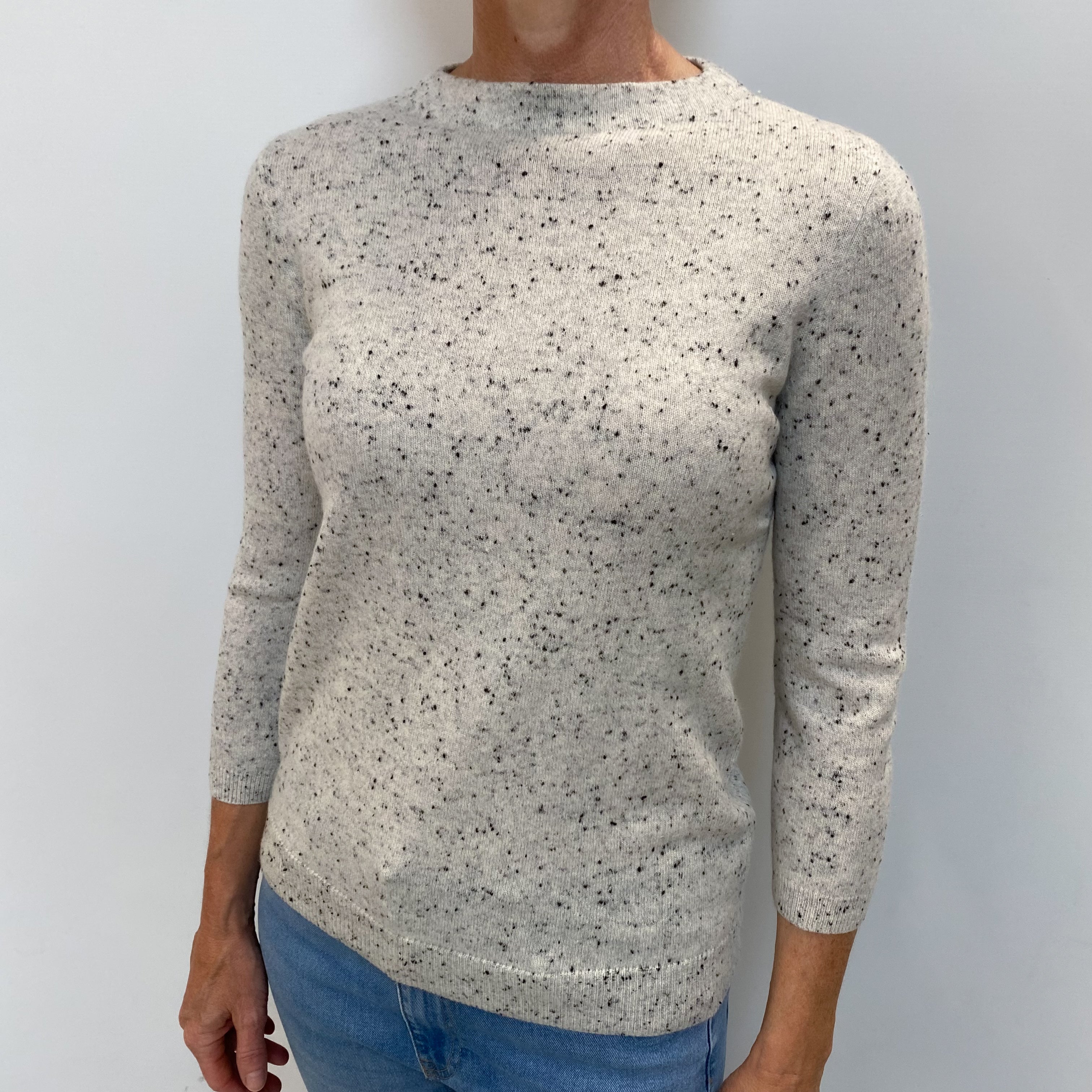 Grey Flecked Cashmere Crew Neck Jumper Small