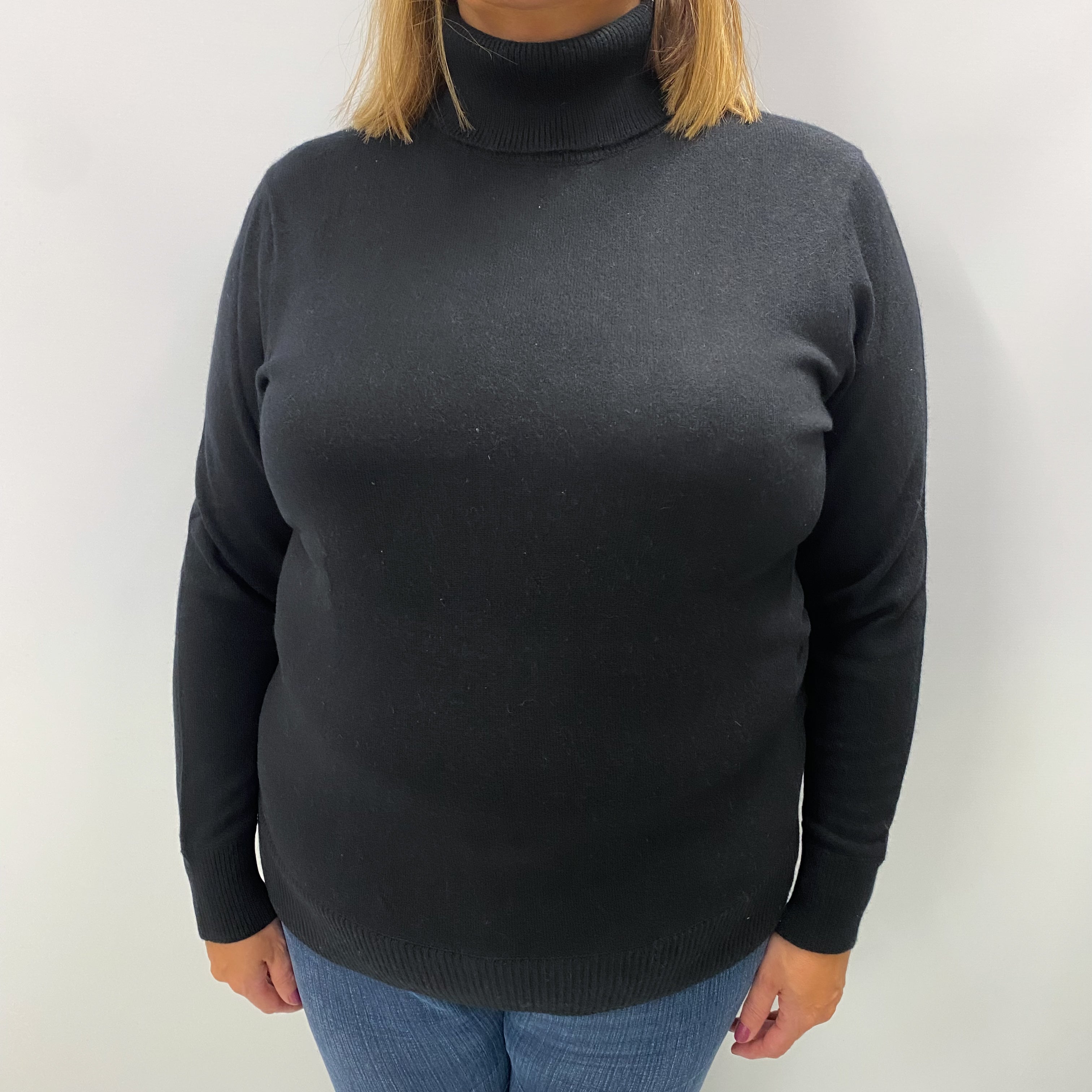 Black Cashmere Polo Neck Jumper Extra Large