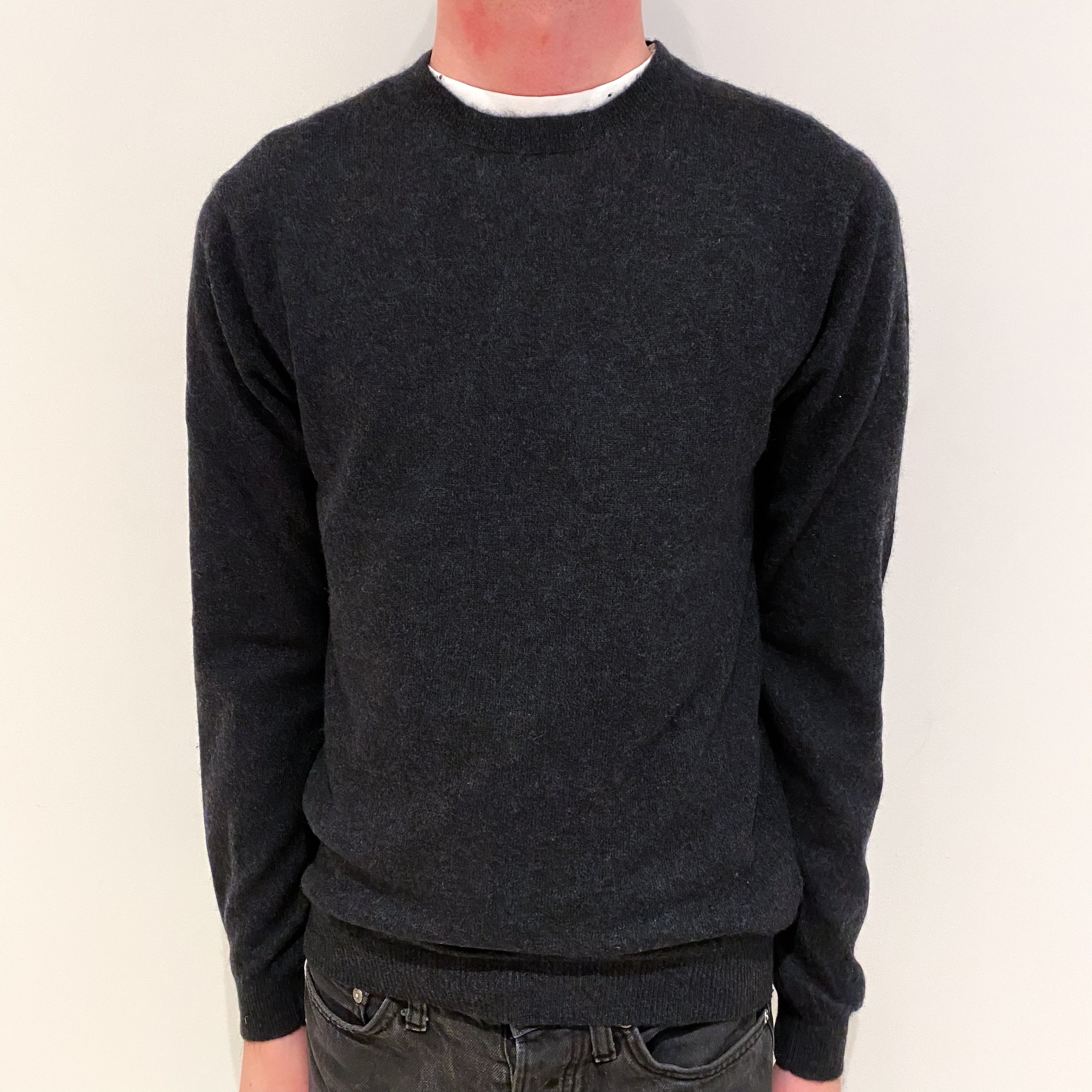 Men's Charcoal Grey Cashmere Crew Neck Jumper Small
