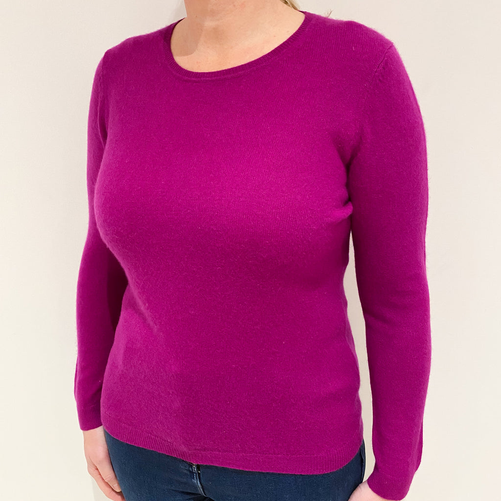 Deep Magenta Pink Cashmere Crew Neck Jumper Large