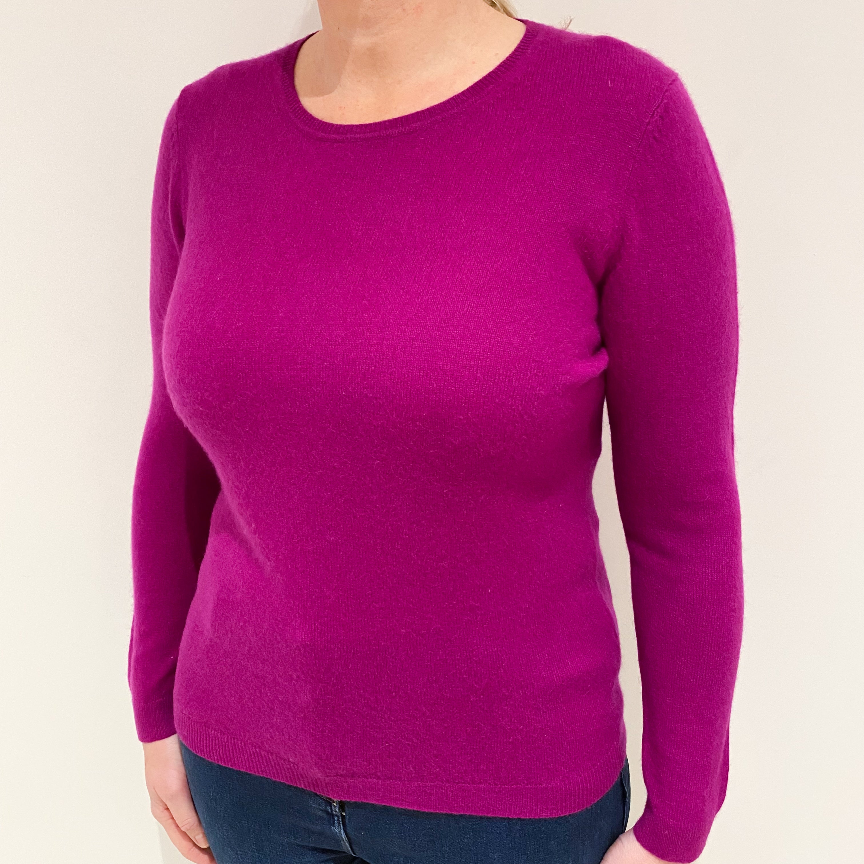 Deep Magenta Pink Cashmere Crew Neck Jumper Large