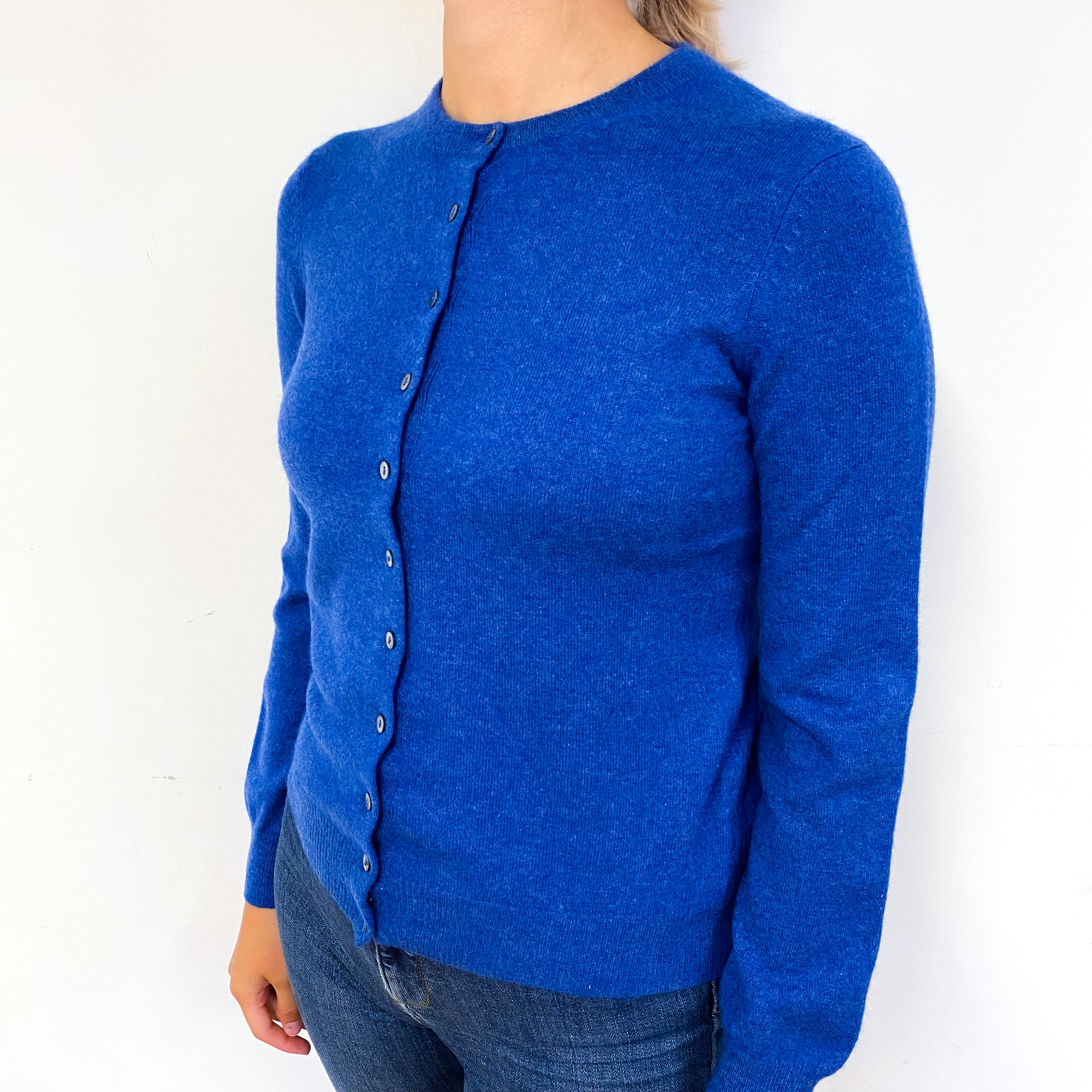 Tanzanite Blue Cashmere Crew Neck Cardigan Small