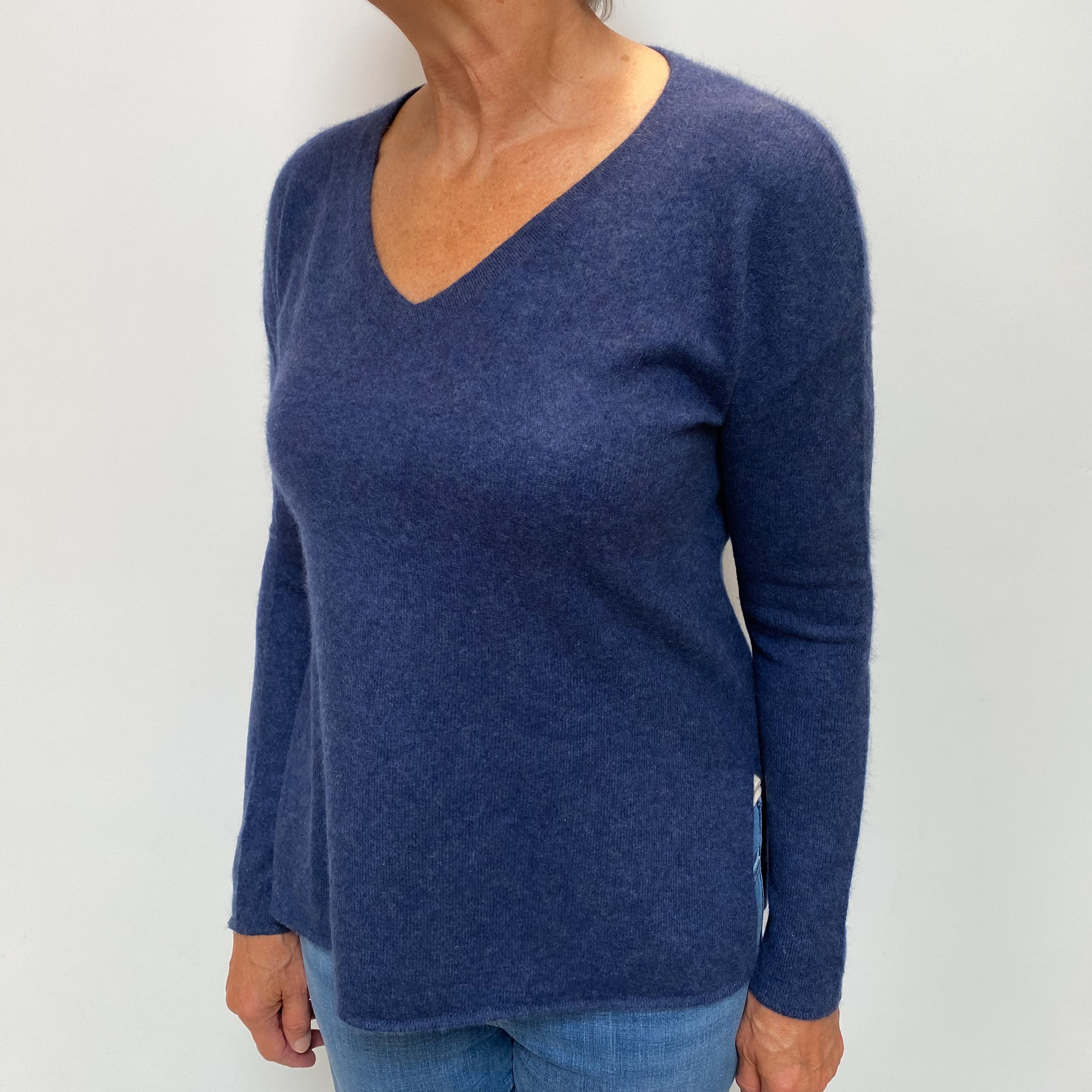 Naval Blue Cashmere V Neck Jumper Medium