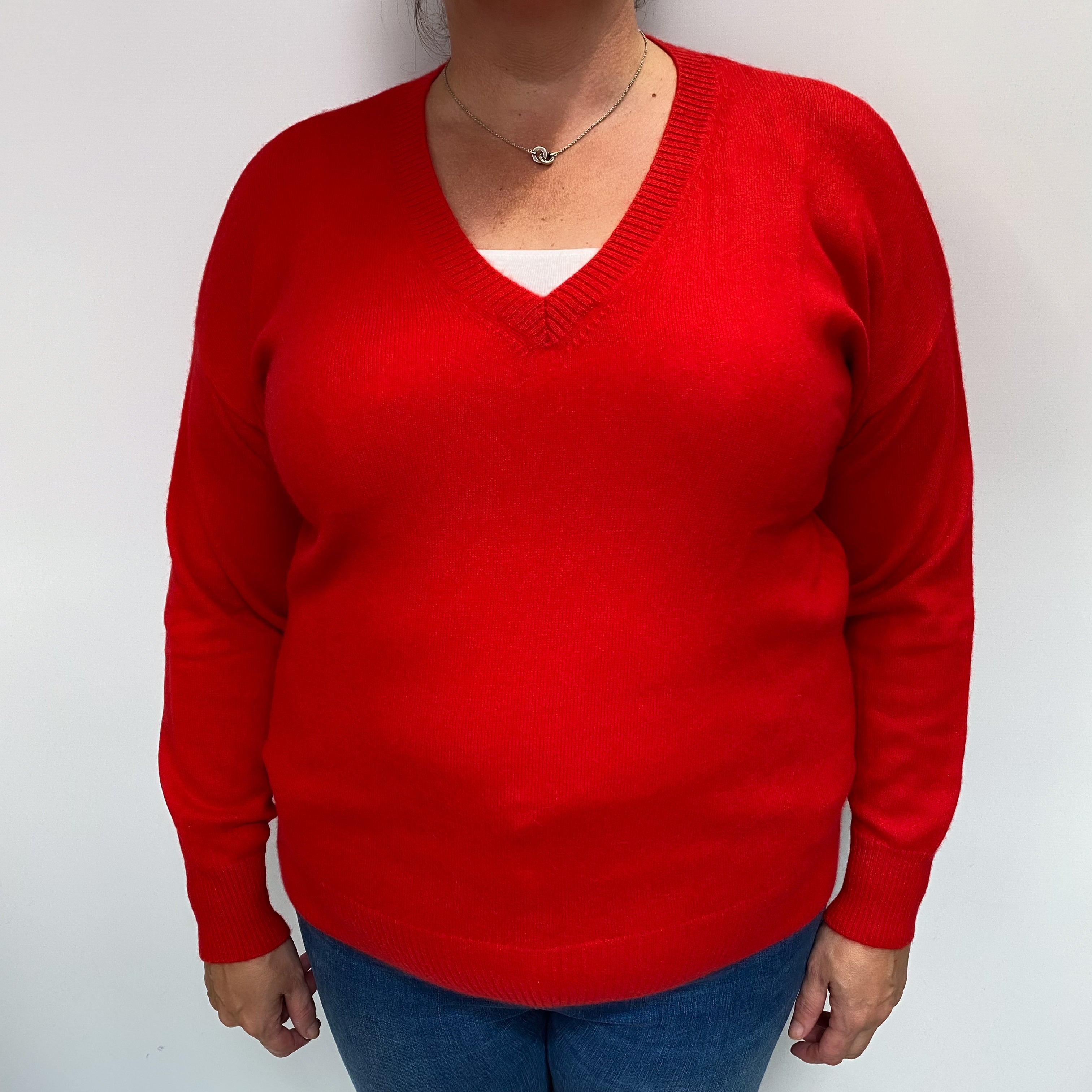 Phoenix Red Cashmere V Neck Jumper Extra Large