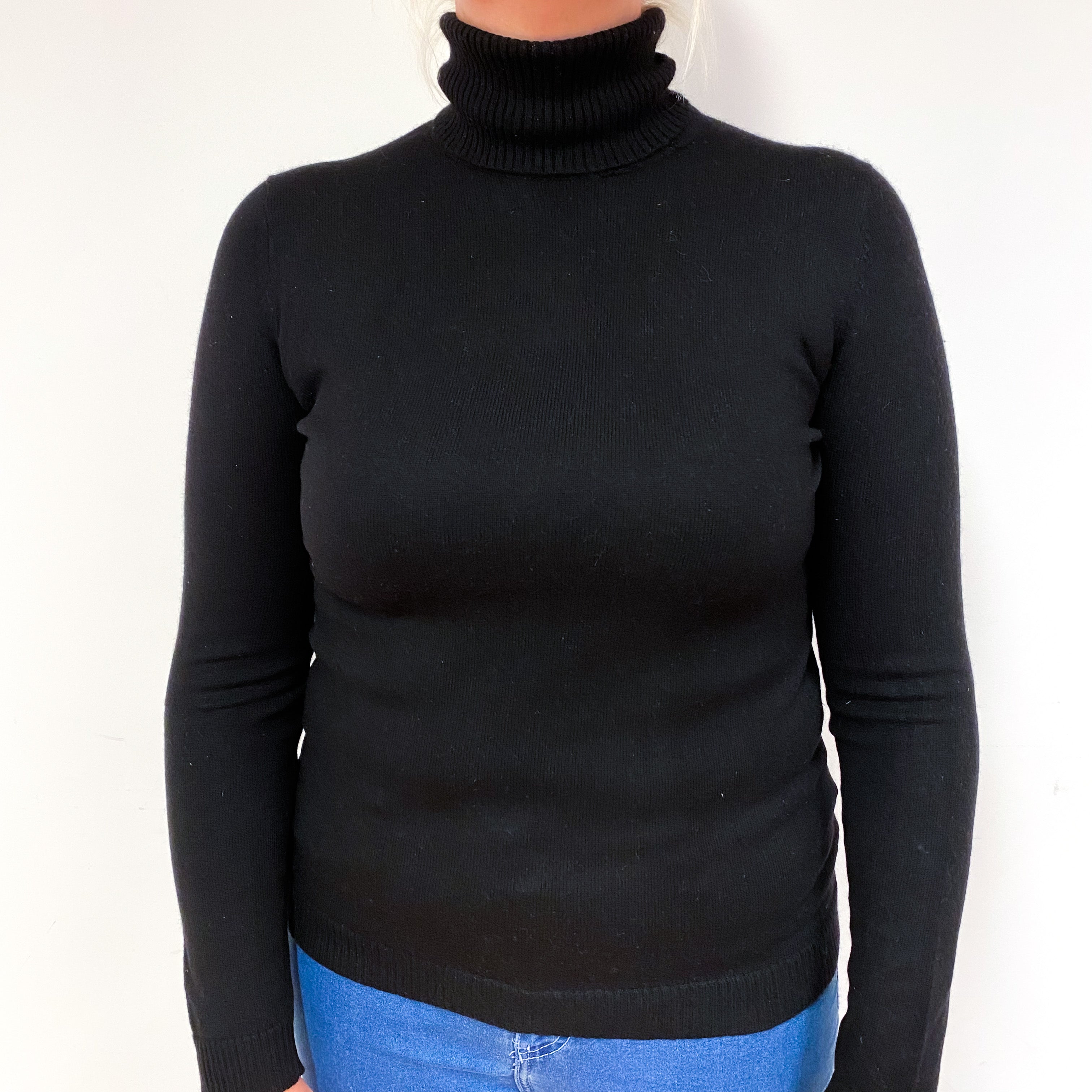 Black Cashmere Polo Neck Jumper Large