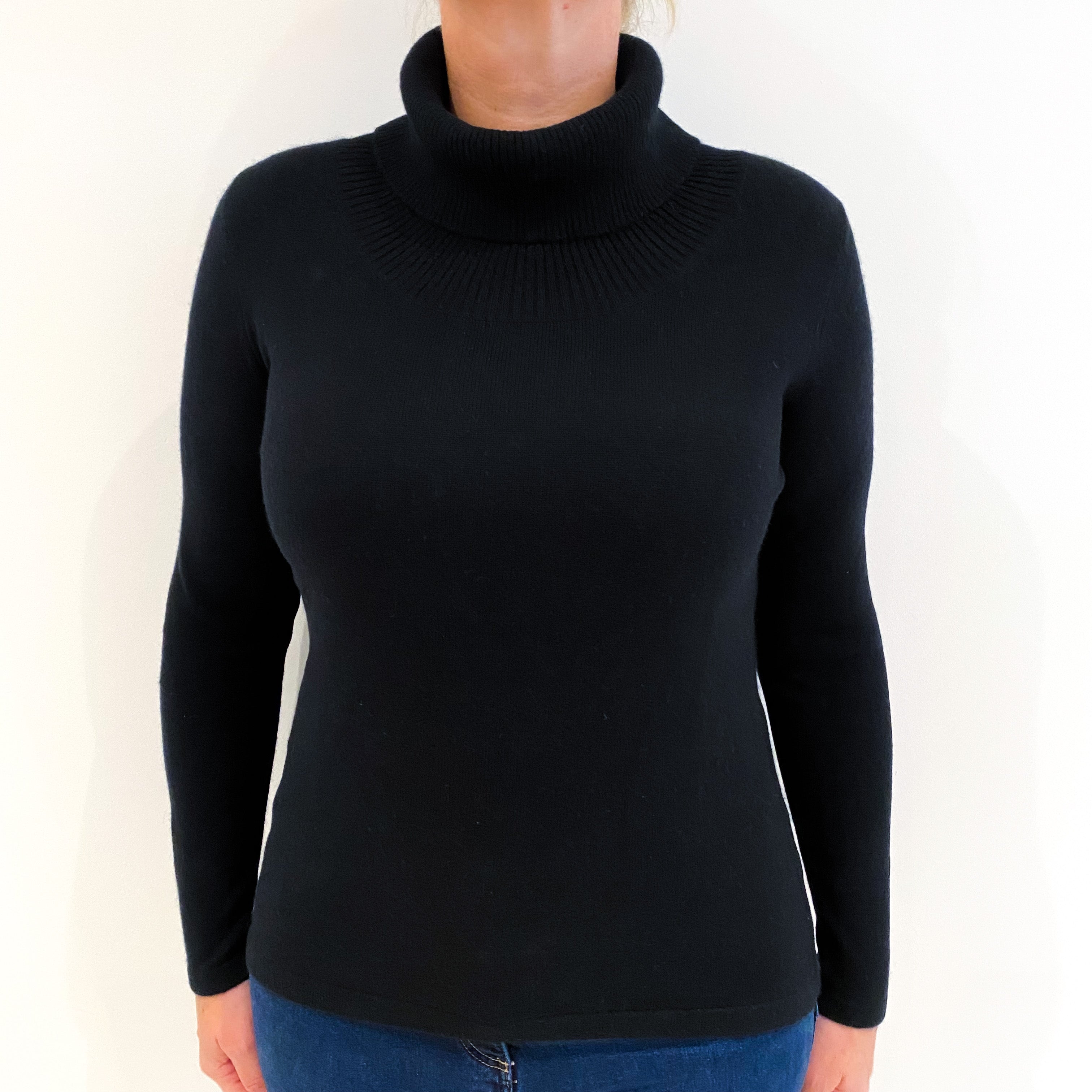 Black Cashmere Polo Neck Jumper Large
