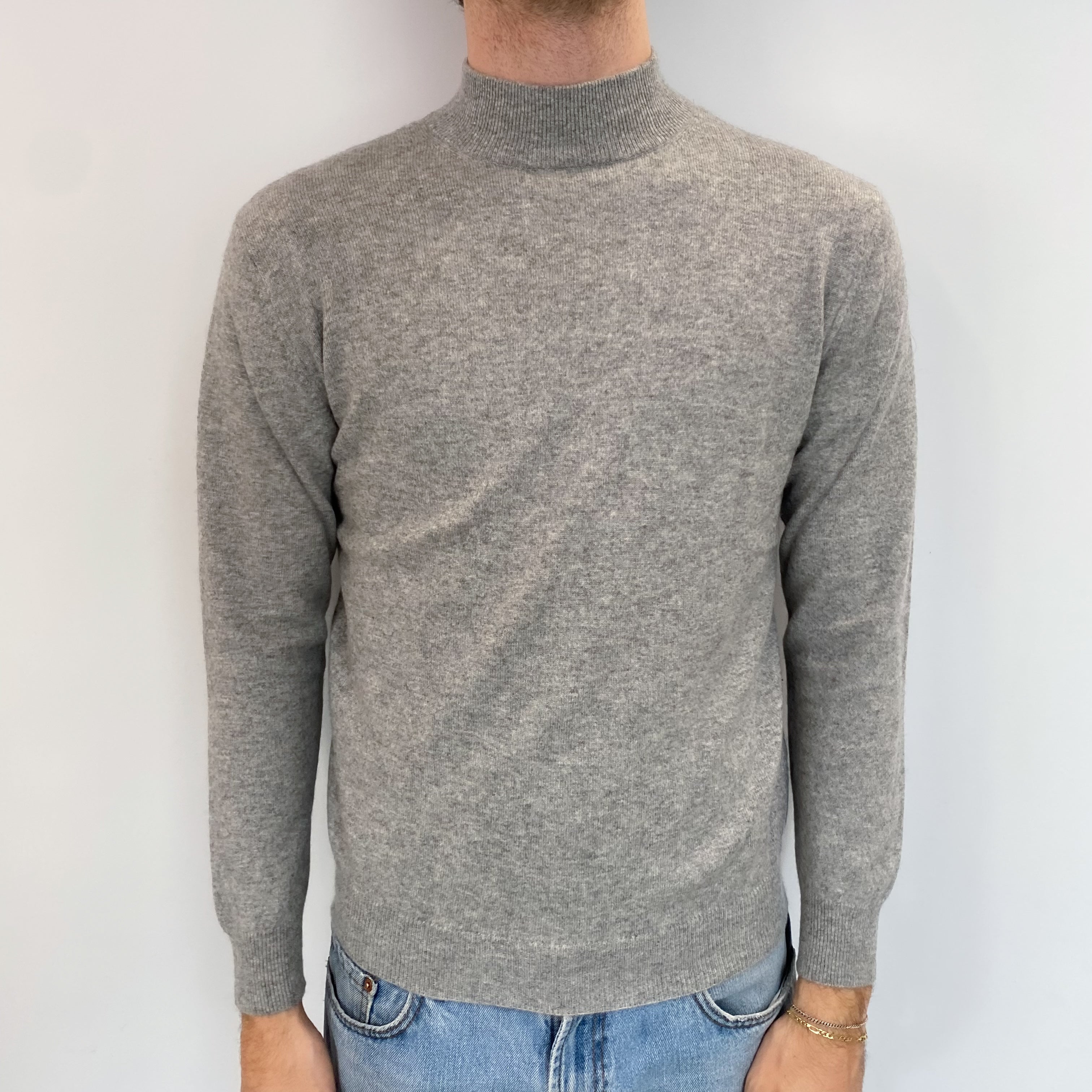 Men's Smoke Grey Cashmere Turtle Neck Jumper Medium