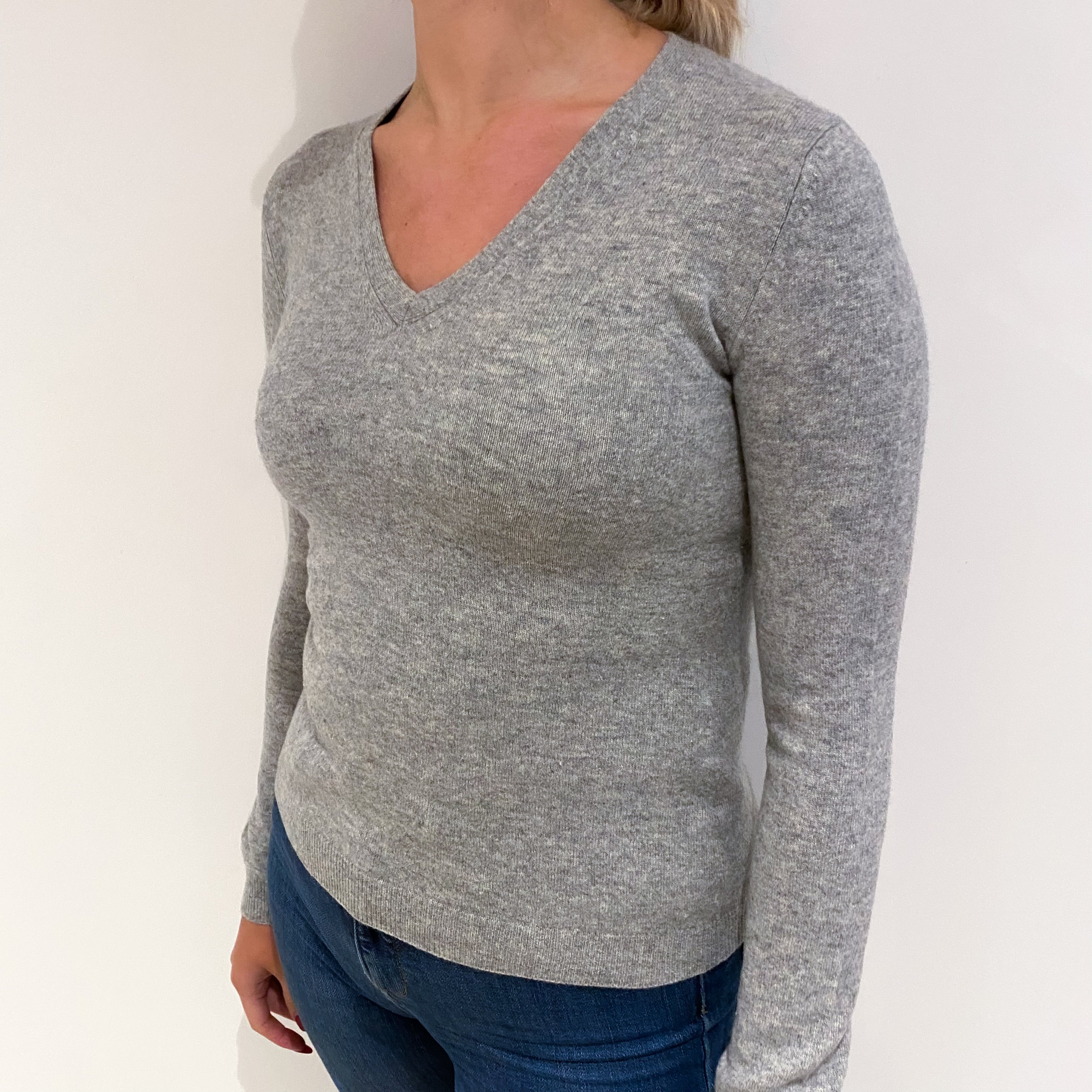 Smoke Grey Cashmere V Neck Jumper Small