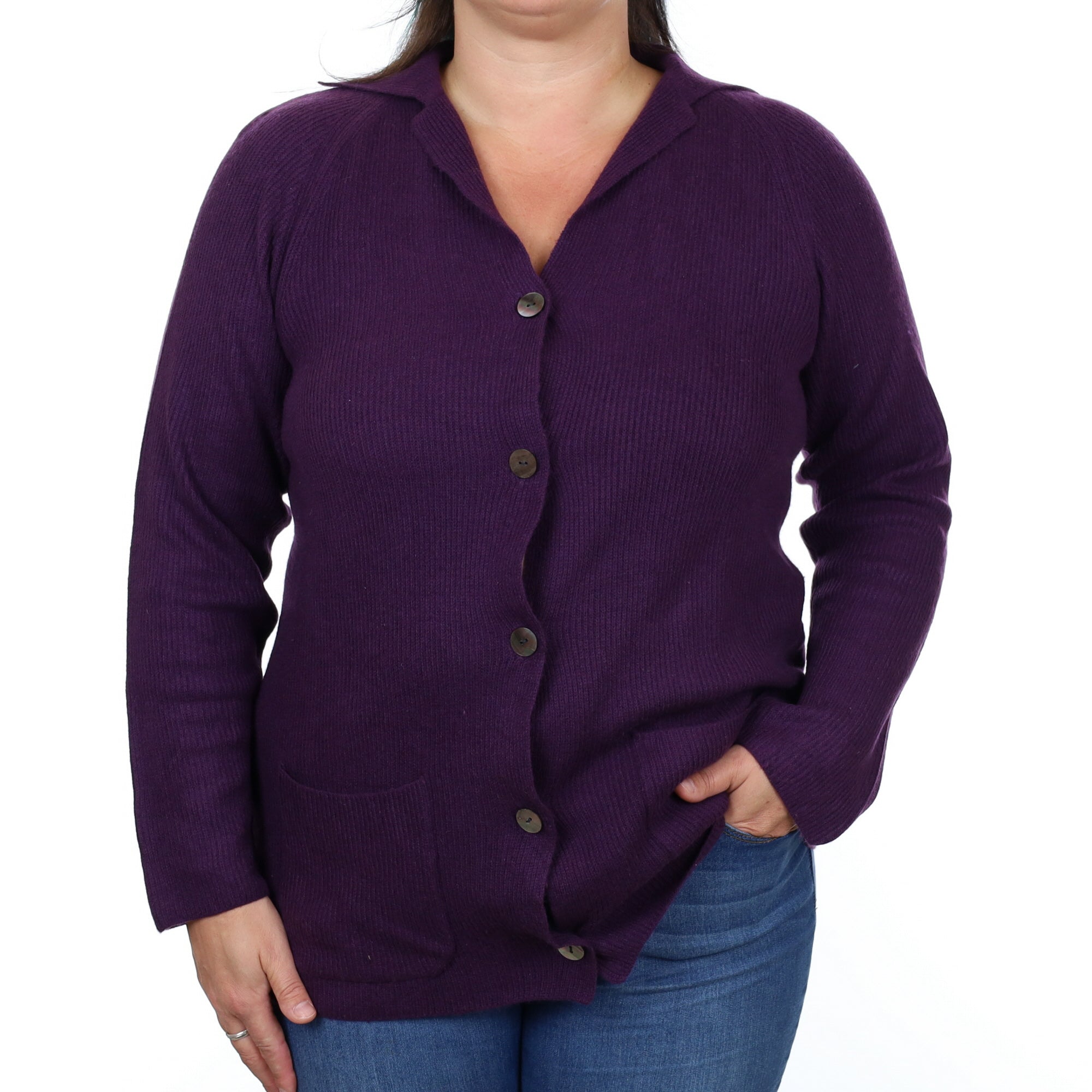 Blueberry Purple Cashmere Collared V Neck Cardigan Large