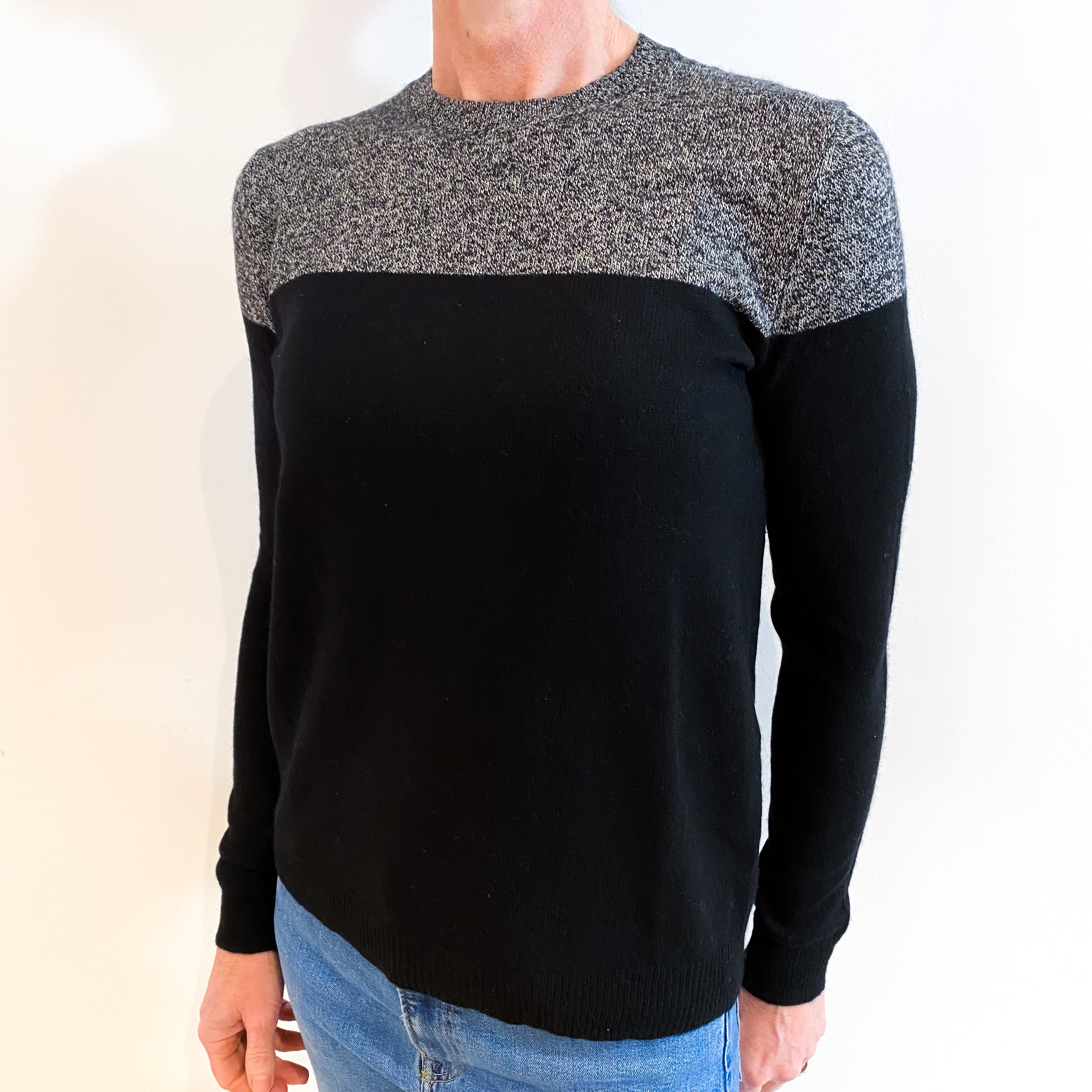 Theory Black and Grey Marl Cashmere Crew Neck Jumper Small