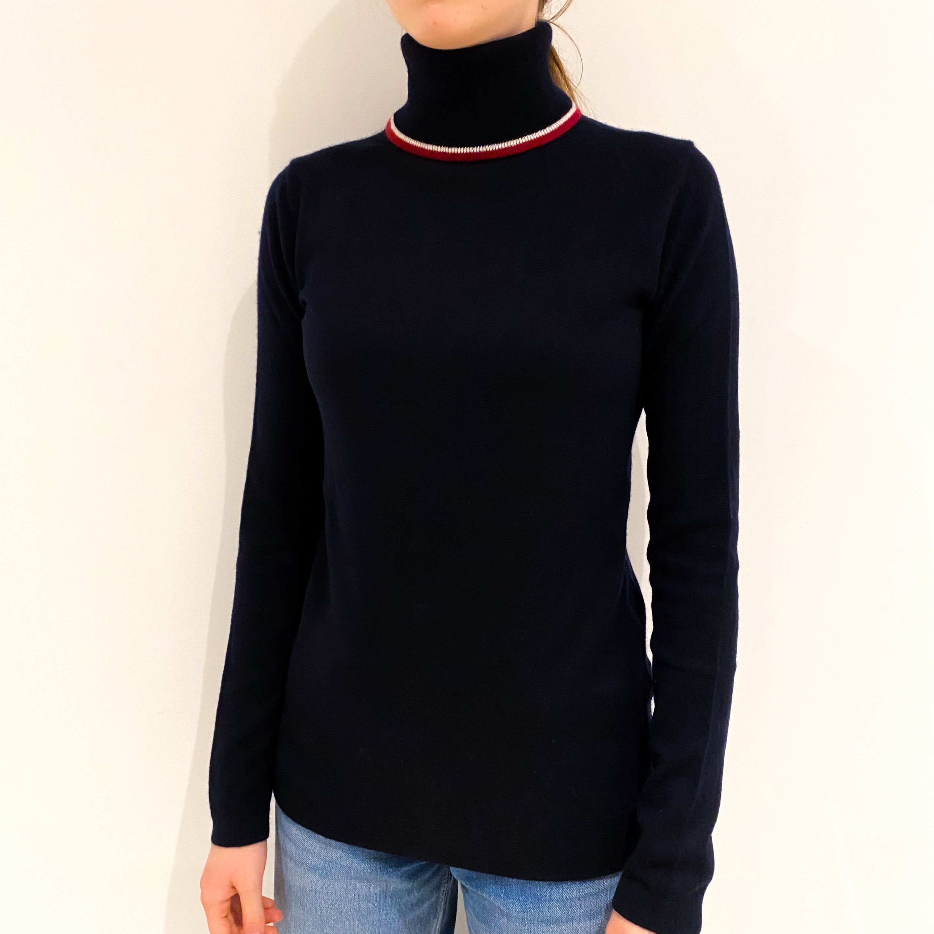 Navy Blue Cashmere Polo Neck Jumper Extra Small