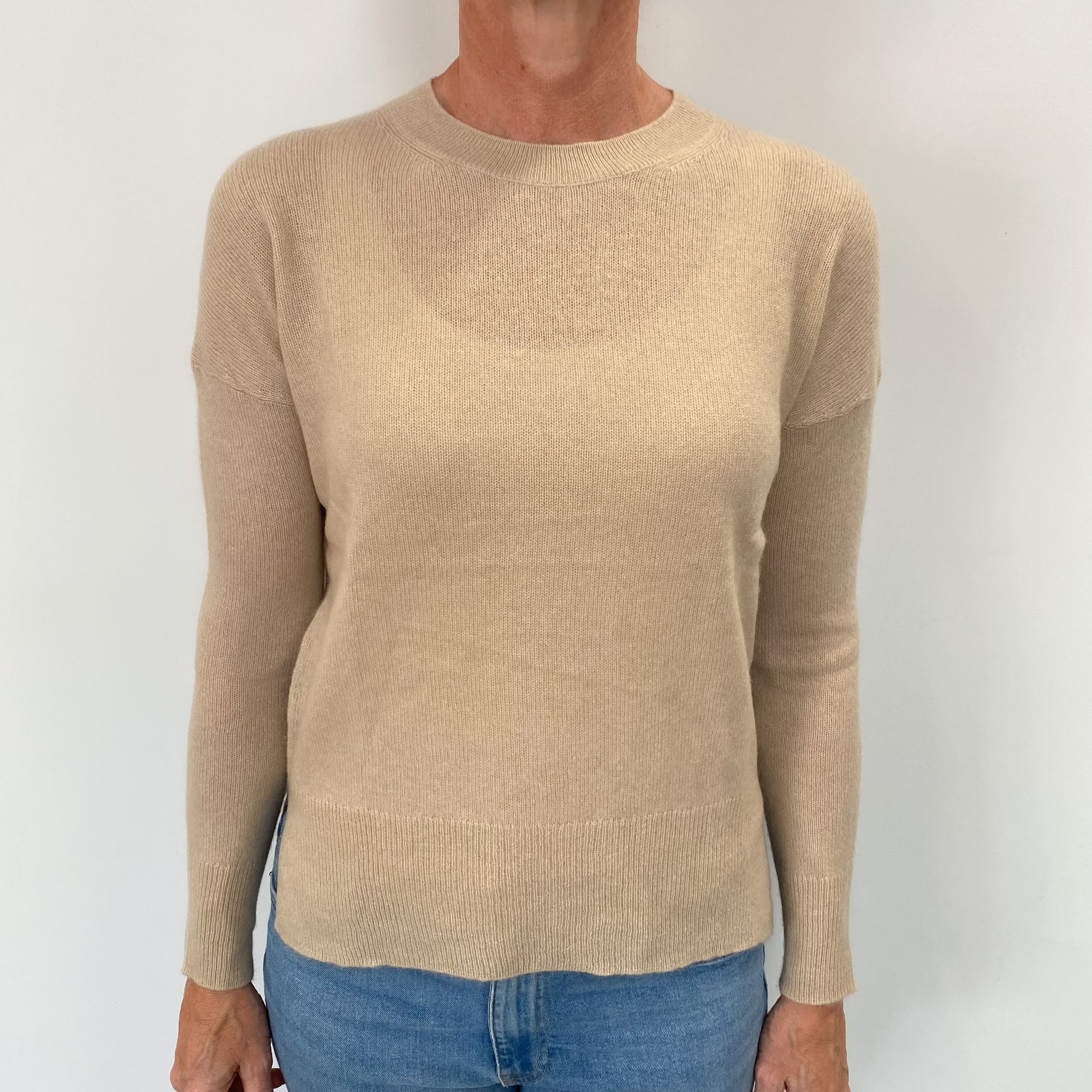 Sand Beige Cashmere Crew Neck Jumper Small