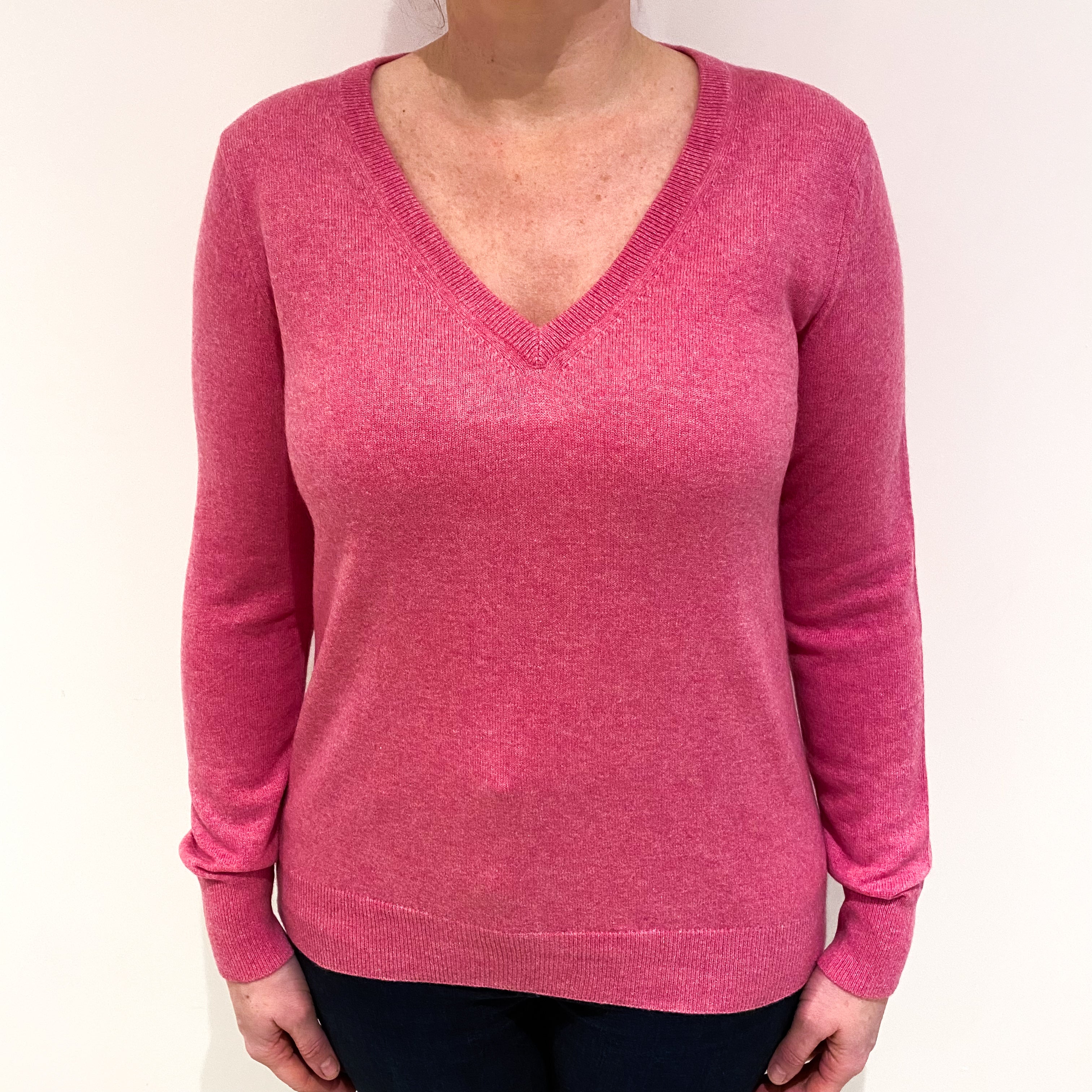 Sweet Pea Pink Cashmere V Neck Jumper Large