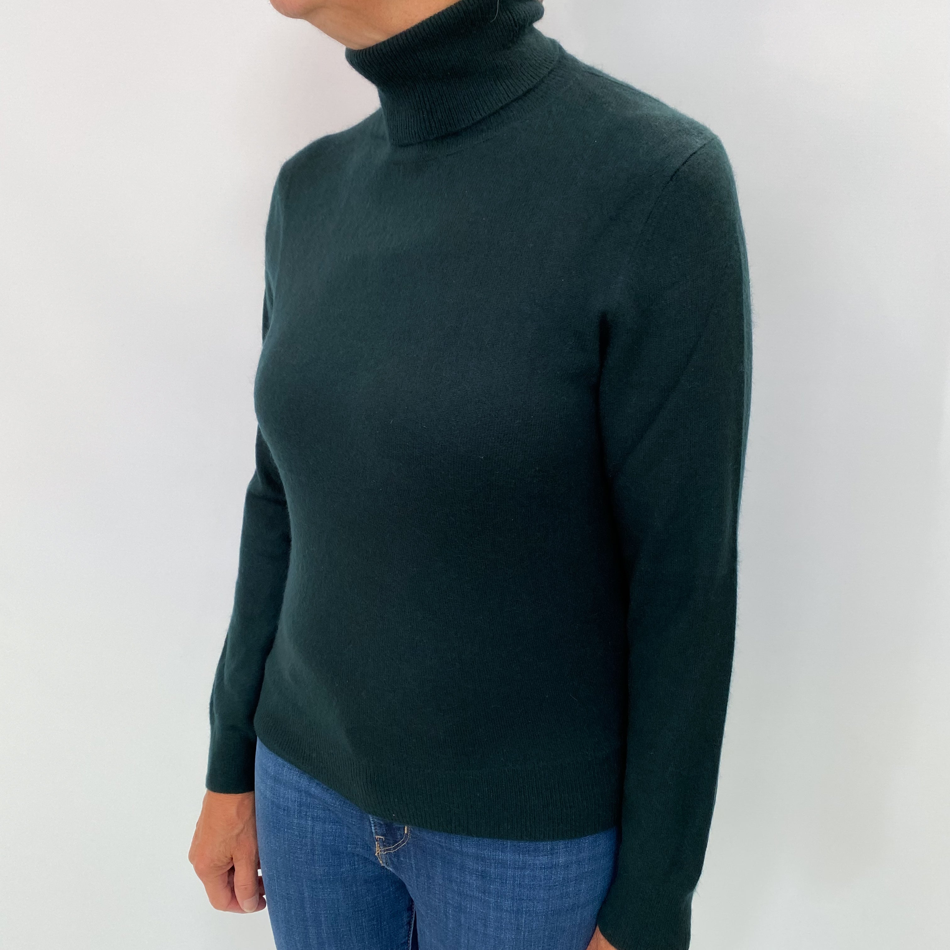 Dark Forest Green Cashmere Polo Neck Jumper Medium
