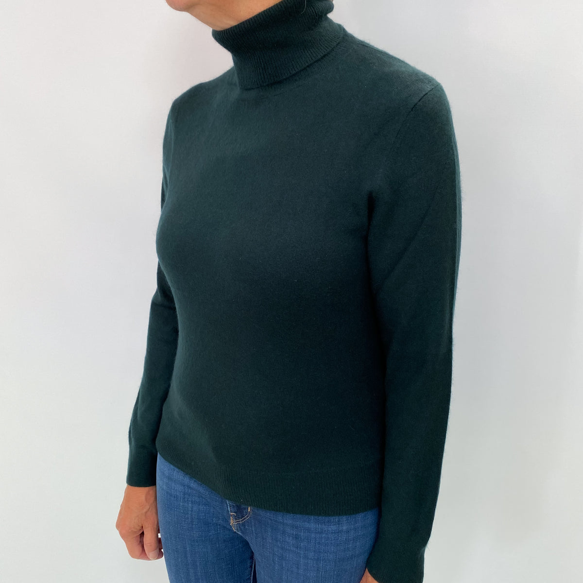 Dark Forest Green Cashmere Polo Neck Jumper Medium