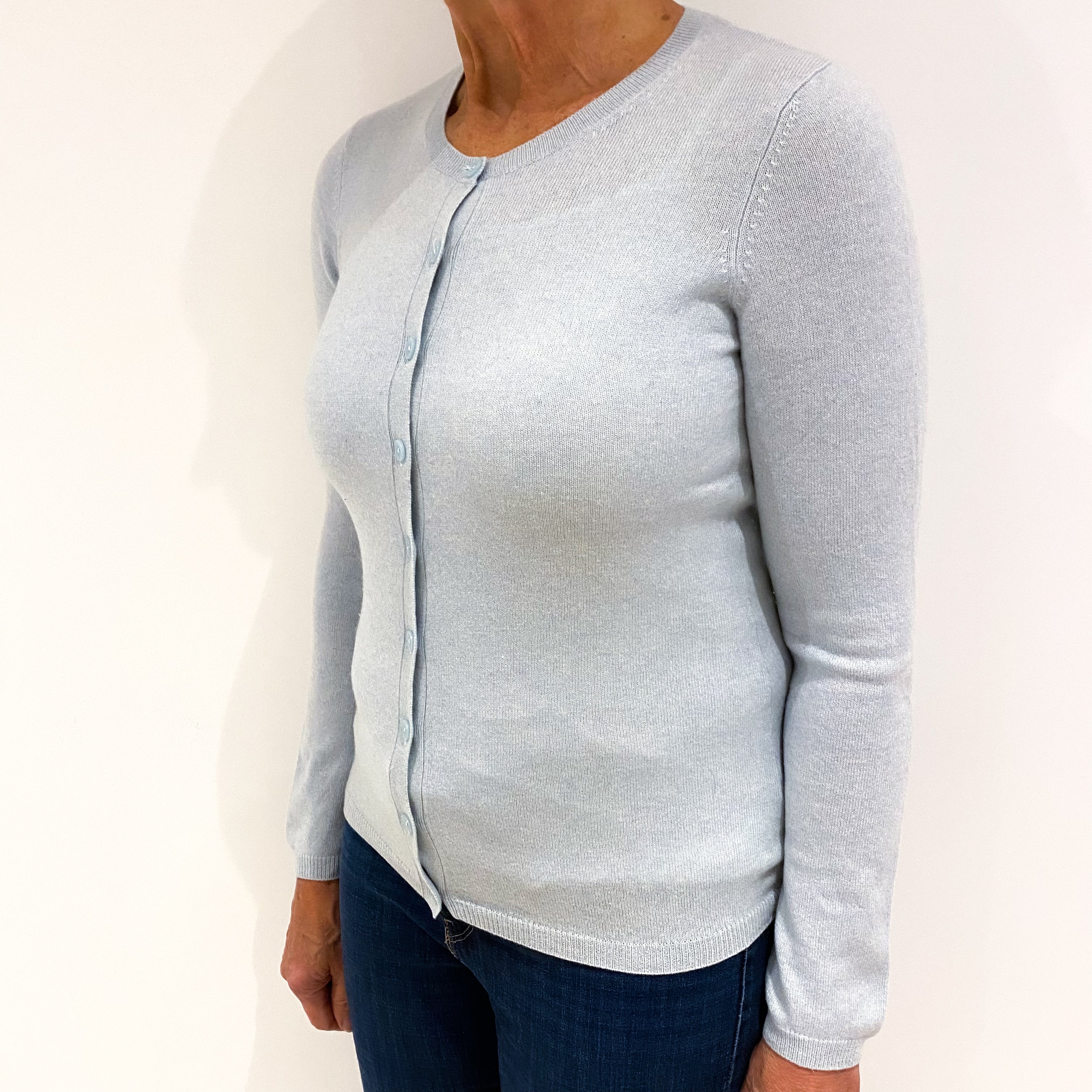 Pale Duck Egg Blue Cashmere Cardigan Medium