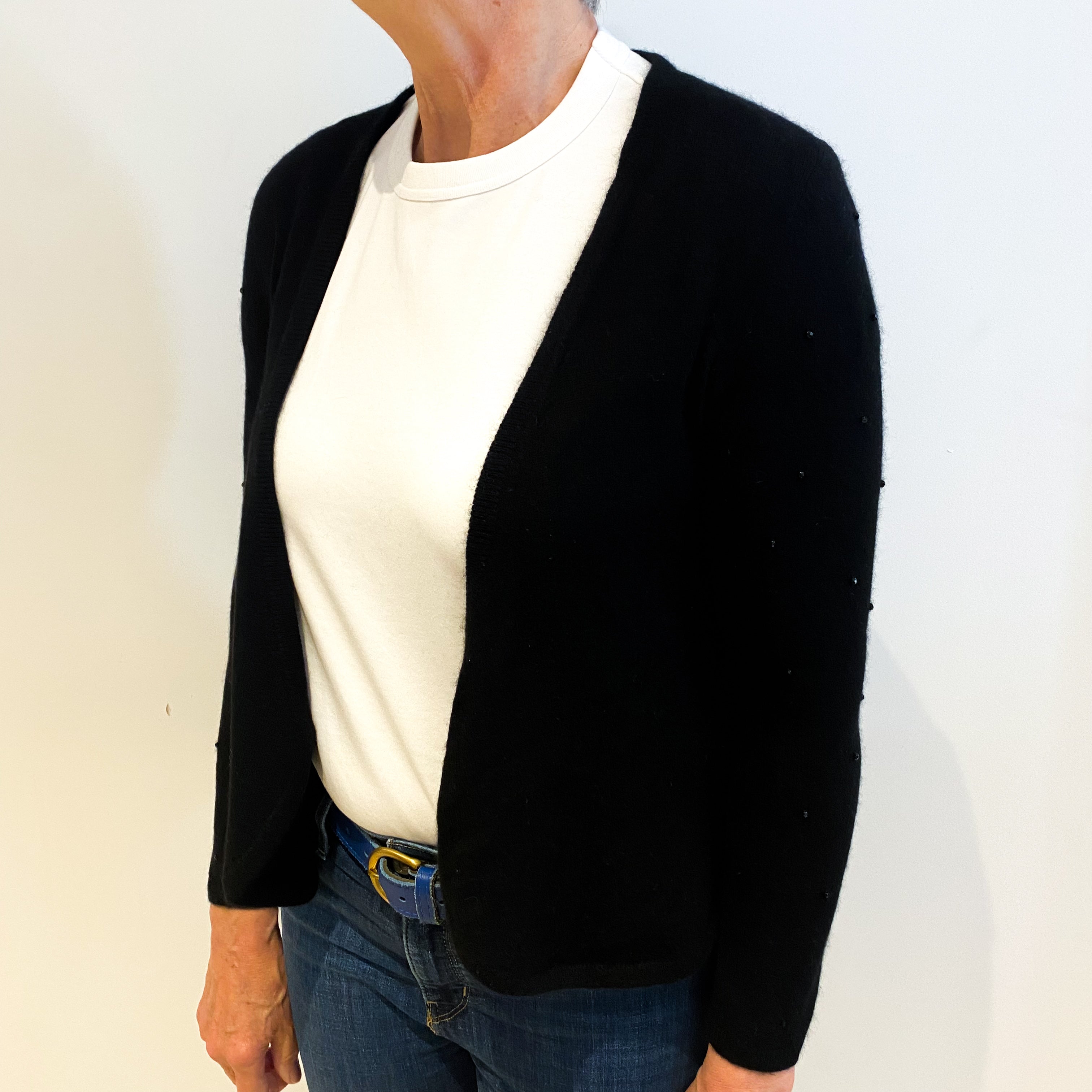 Black Cashmere Edge to Edge Cardigan Medium