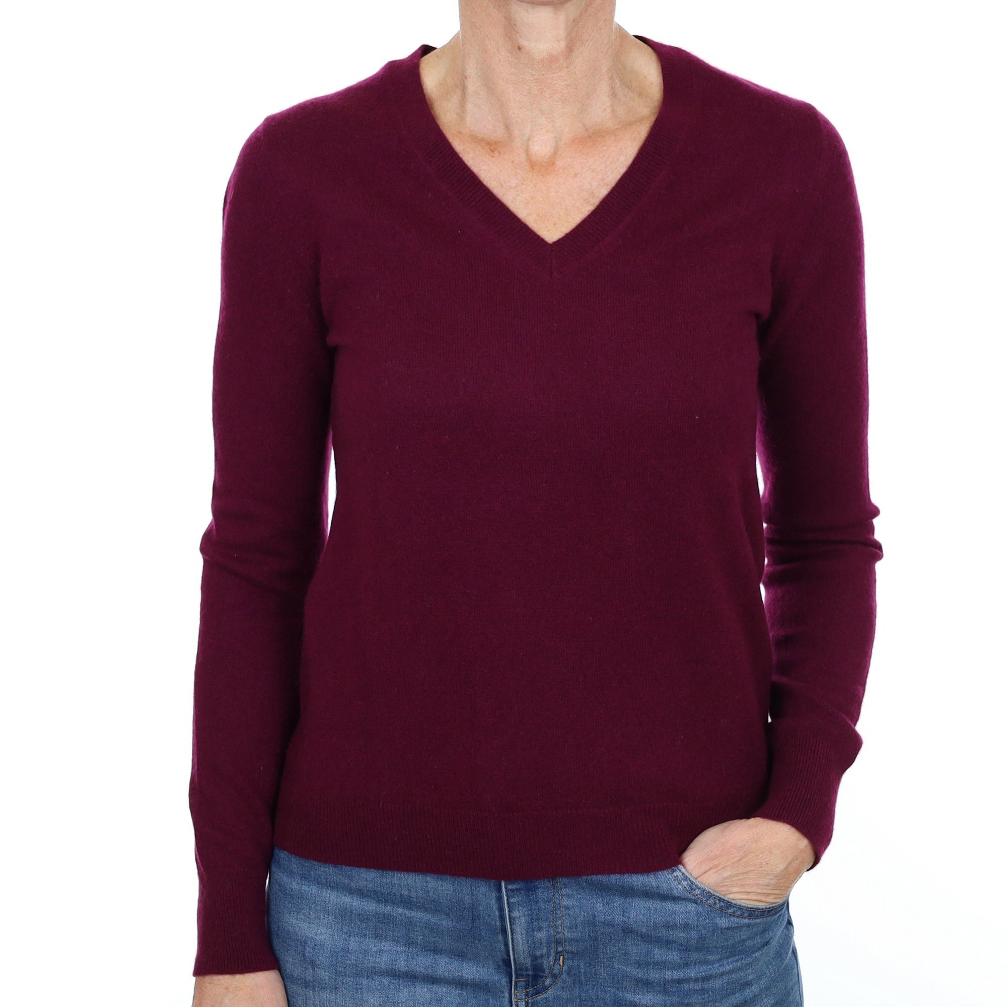 Mulberry Purple Cashmere V Neck Jumper Small
