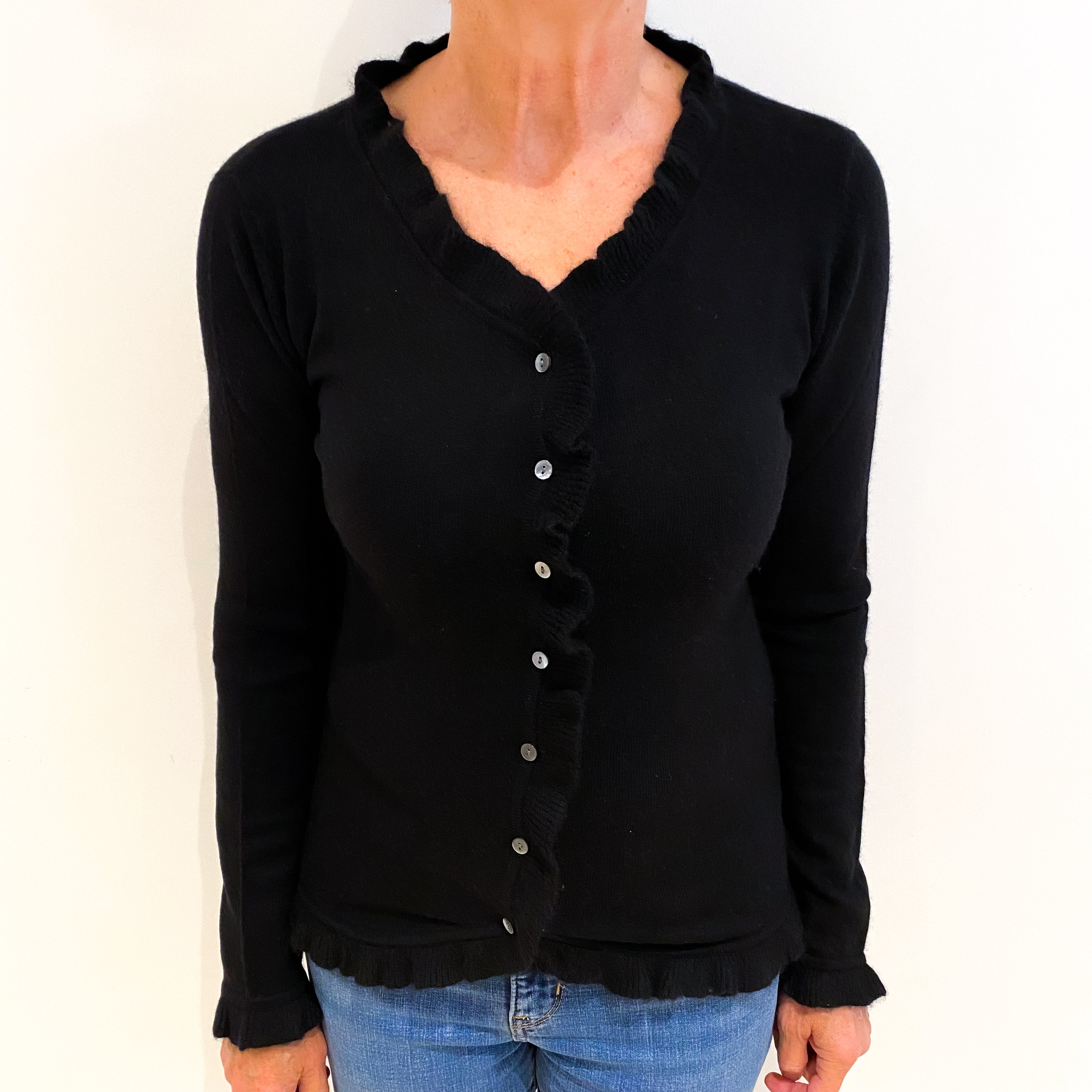 Black Cashmere Crew Neck Cardigan Medium