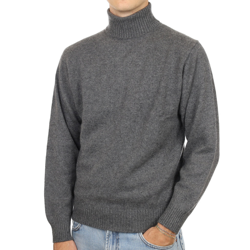 Men's Slate Grey Cashmere Polo Neck Jumper Medium