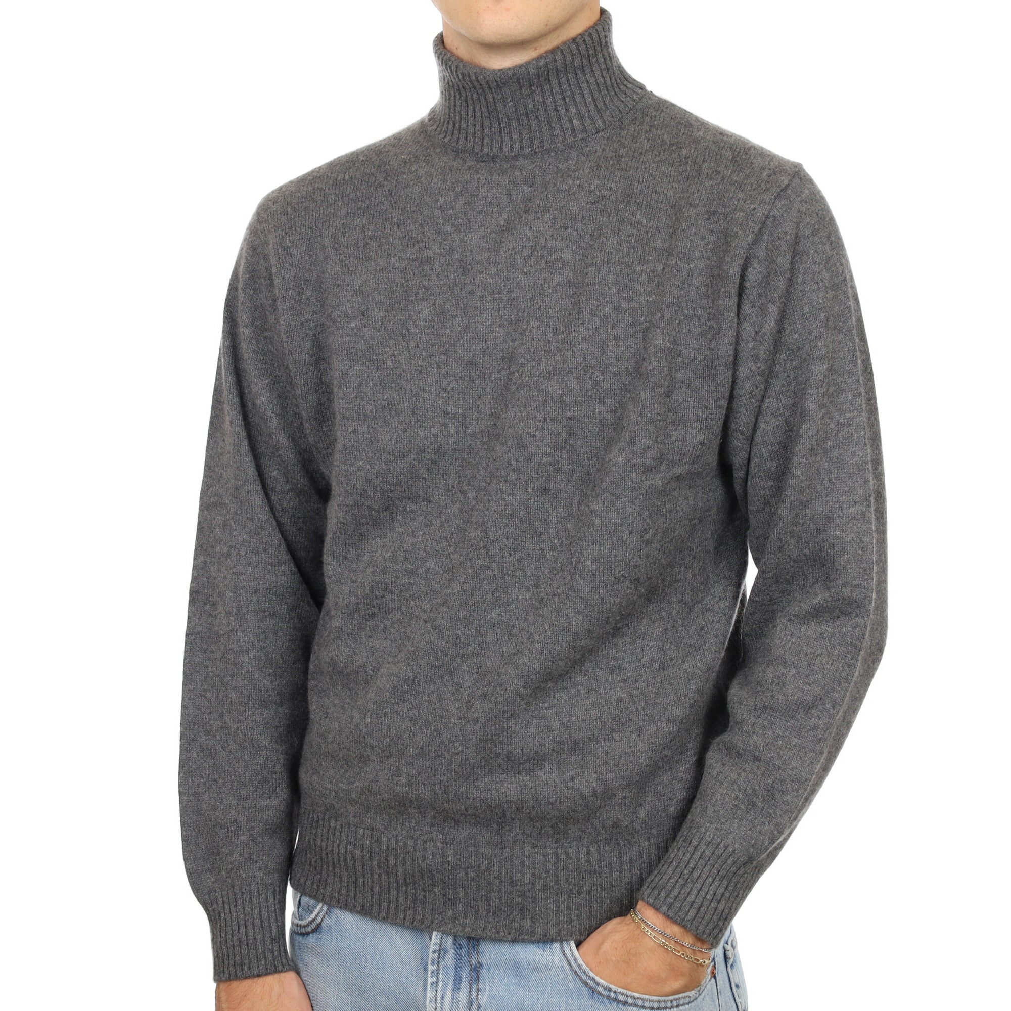 Men's Slate Grey Cashmere Polo Neck Jumper Medium