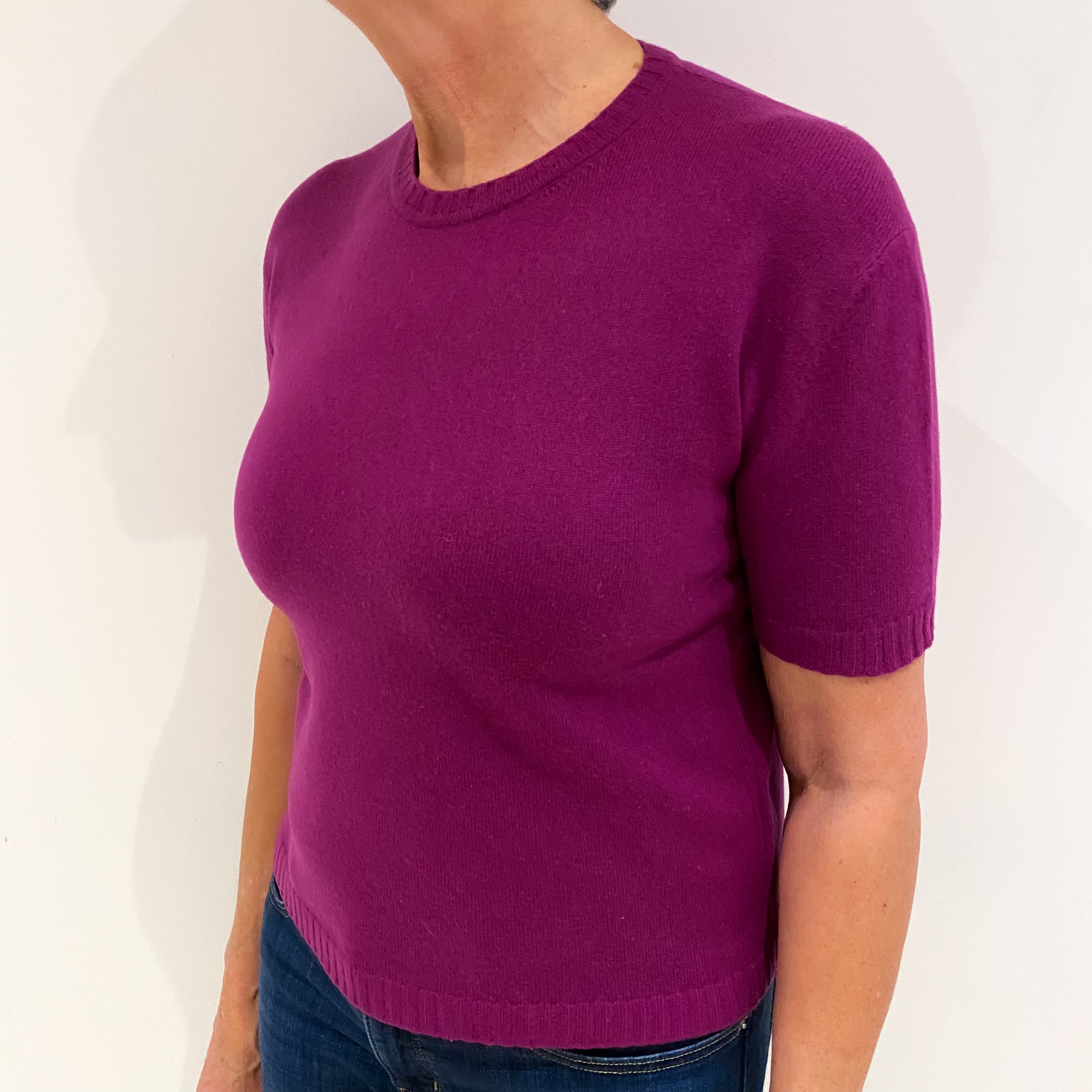 Megenta Purple Short Sleeved Cashmere Turtle Neck Jumper Medium