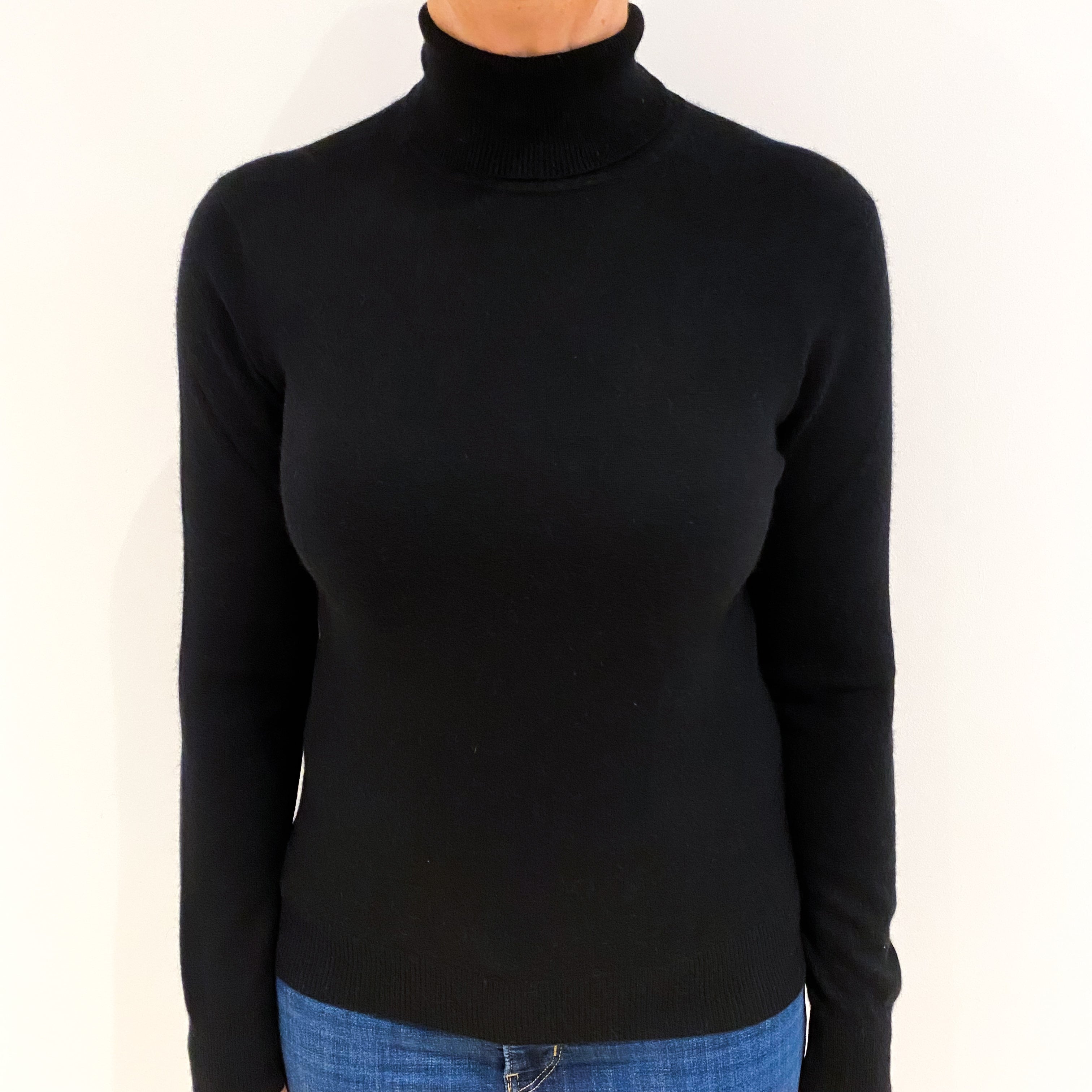 Black Cashmere Polo Neck Jumper Medium