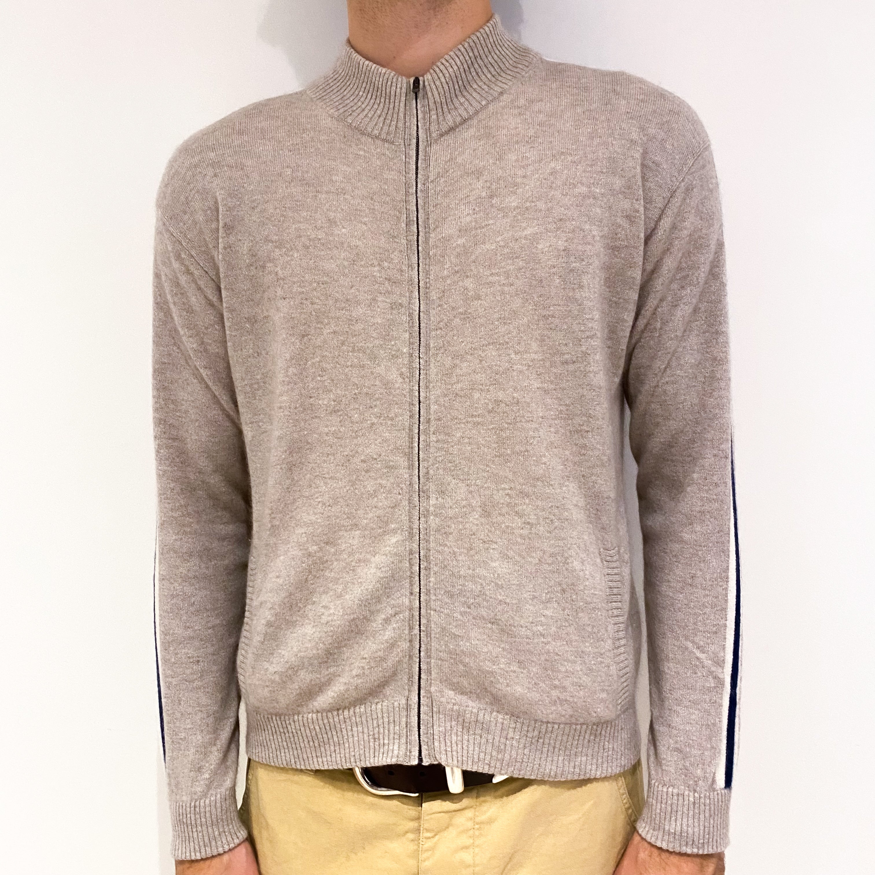 Men's Kujten Fawn Brown Cashmere Zip Up Cardigan Large