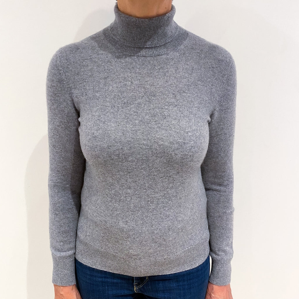Ash Grey Cashmere Polo Neck Jumper Medium