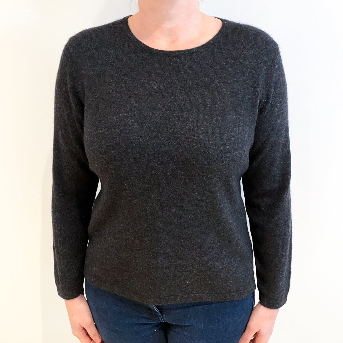 Charcoal Grey Cashmere Crew Neck Jumper Large