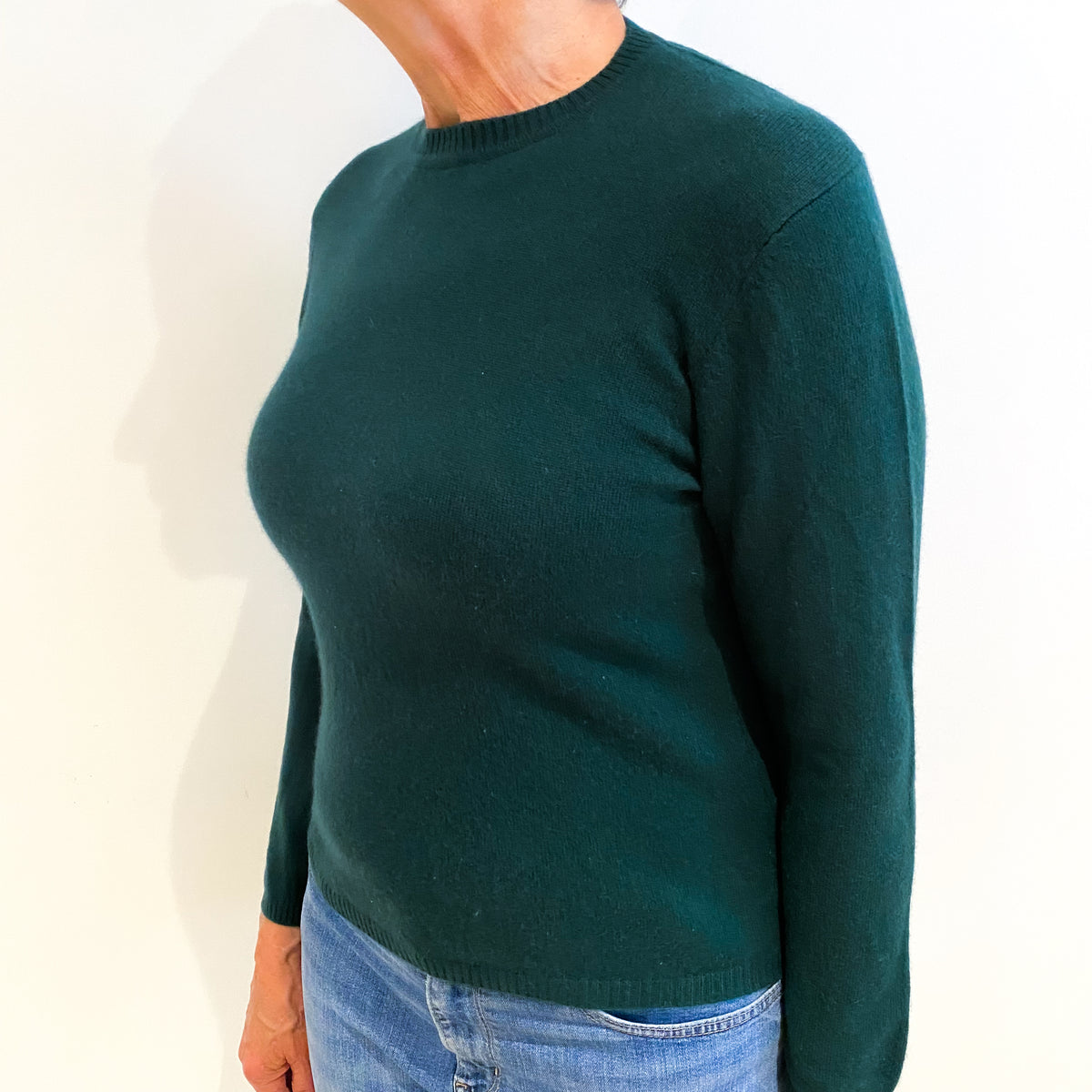 Bottle Green Cashmere Crew Neck Jumper Medium