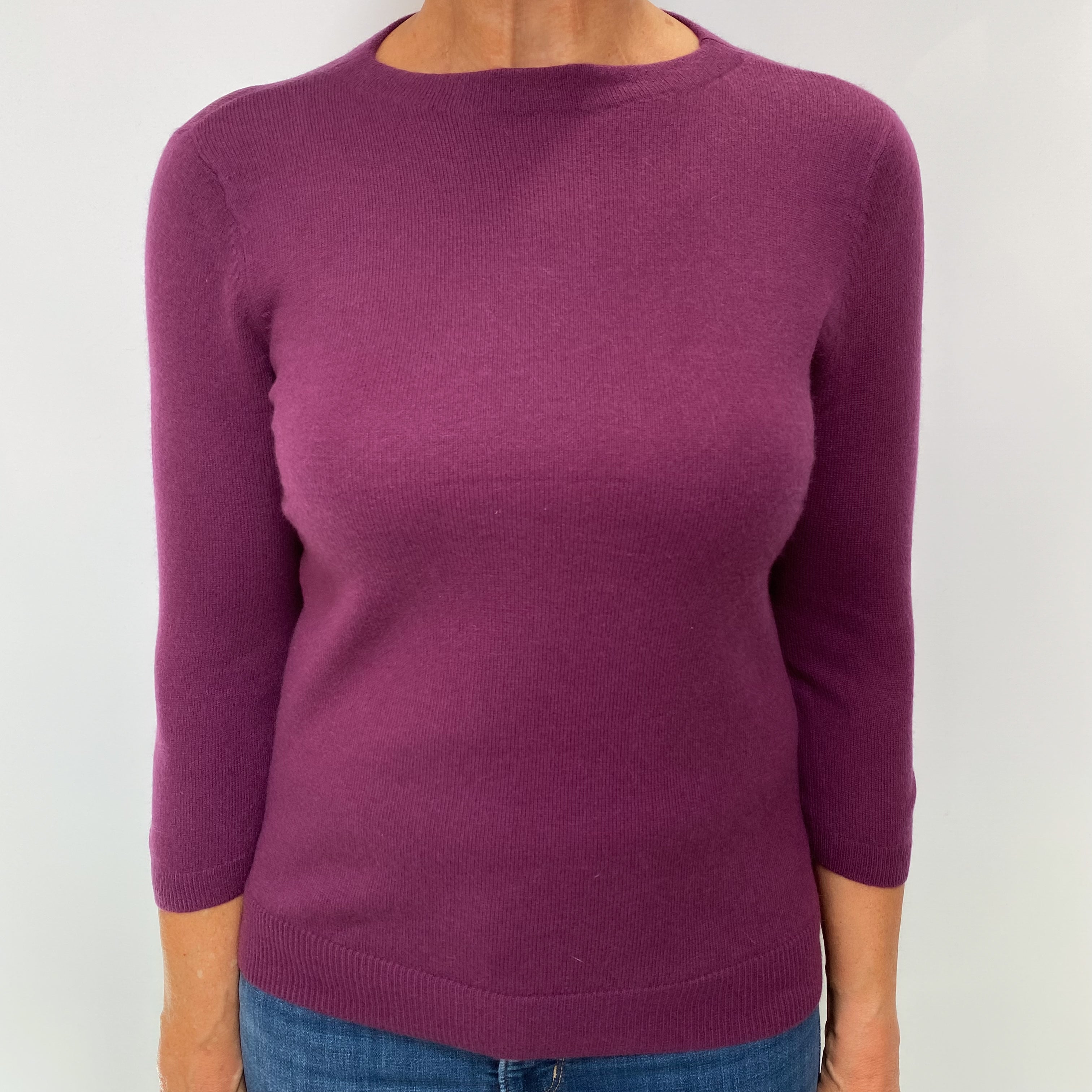 Plum Purple Cashmere Slash Neck Jumper Medium